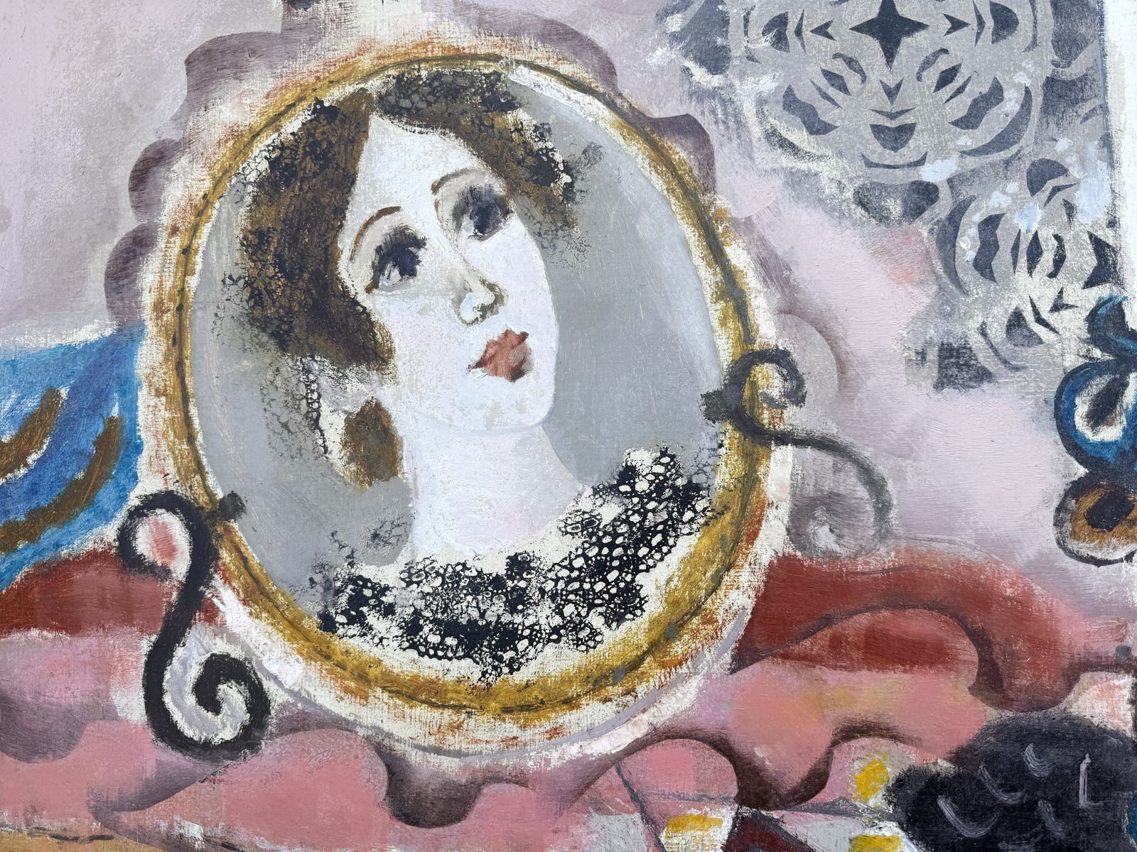 Agustin Ubeda Spanish Symbolist Surreal Interior Mirror Figurative Metaphysical Oil 1960s photo vinterior