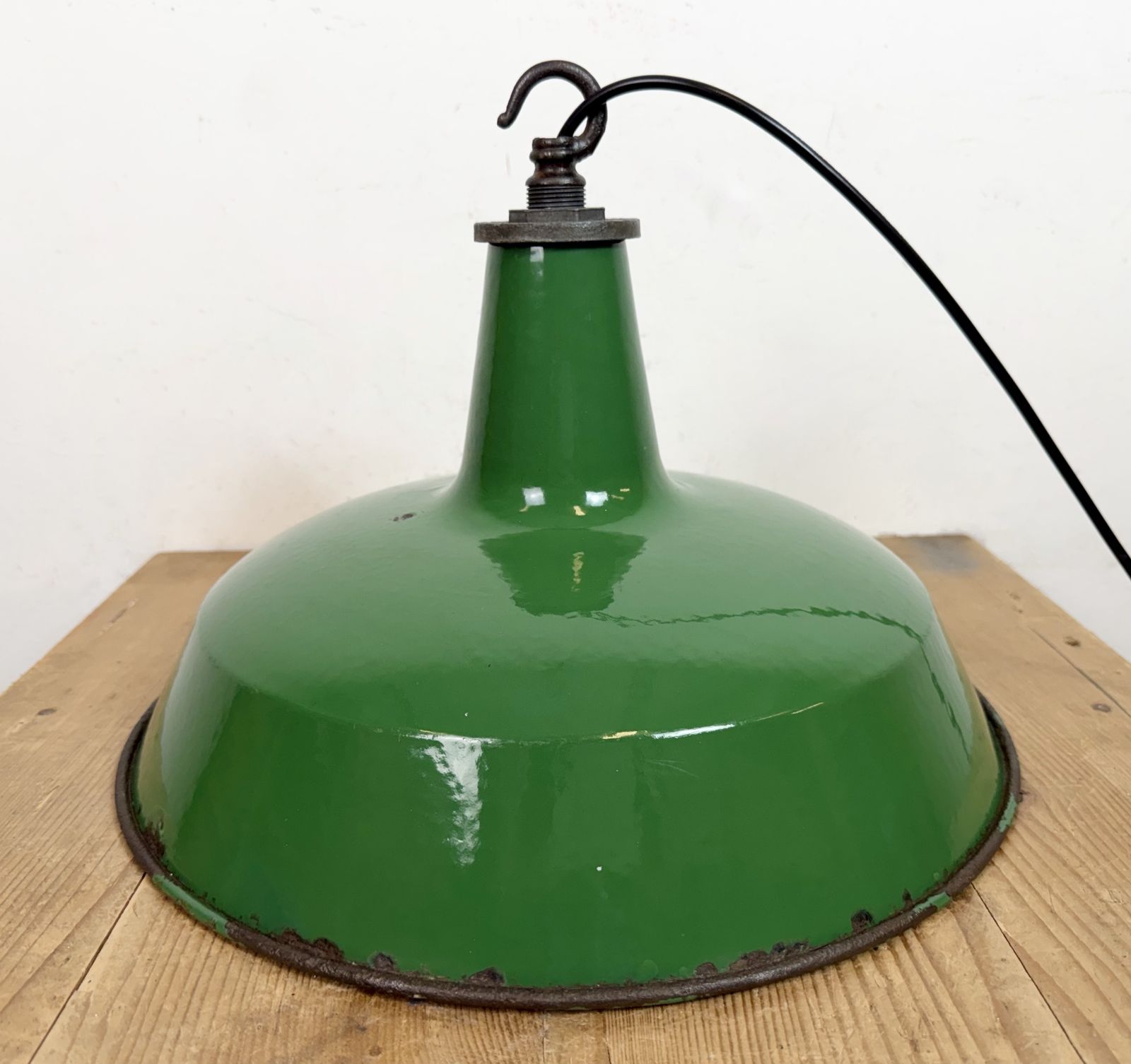 photo for sale Industrial Green Enamel Factory Pendant Lamp From Revo, 1950s