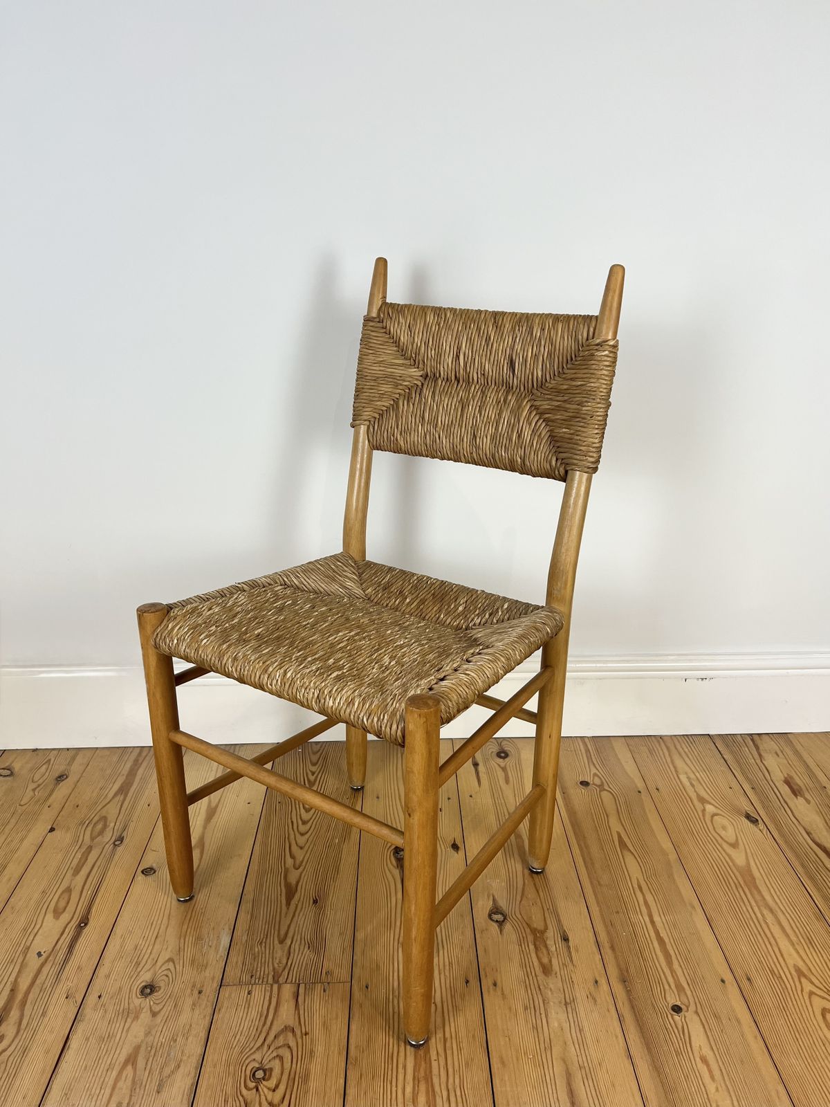 390.0 Pair Of Vintage Mid Century Rush Dining Chairs, Charlotte Perriand Style, C.1960 70 photo