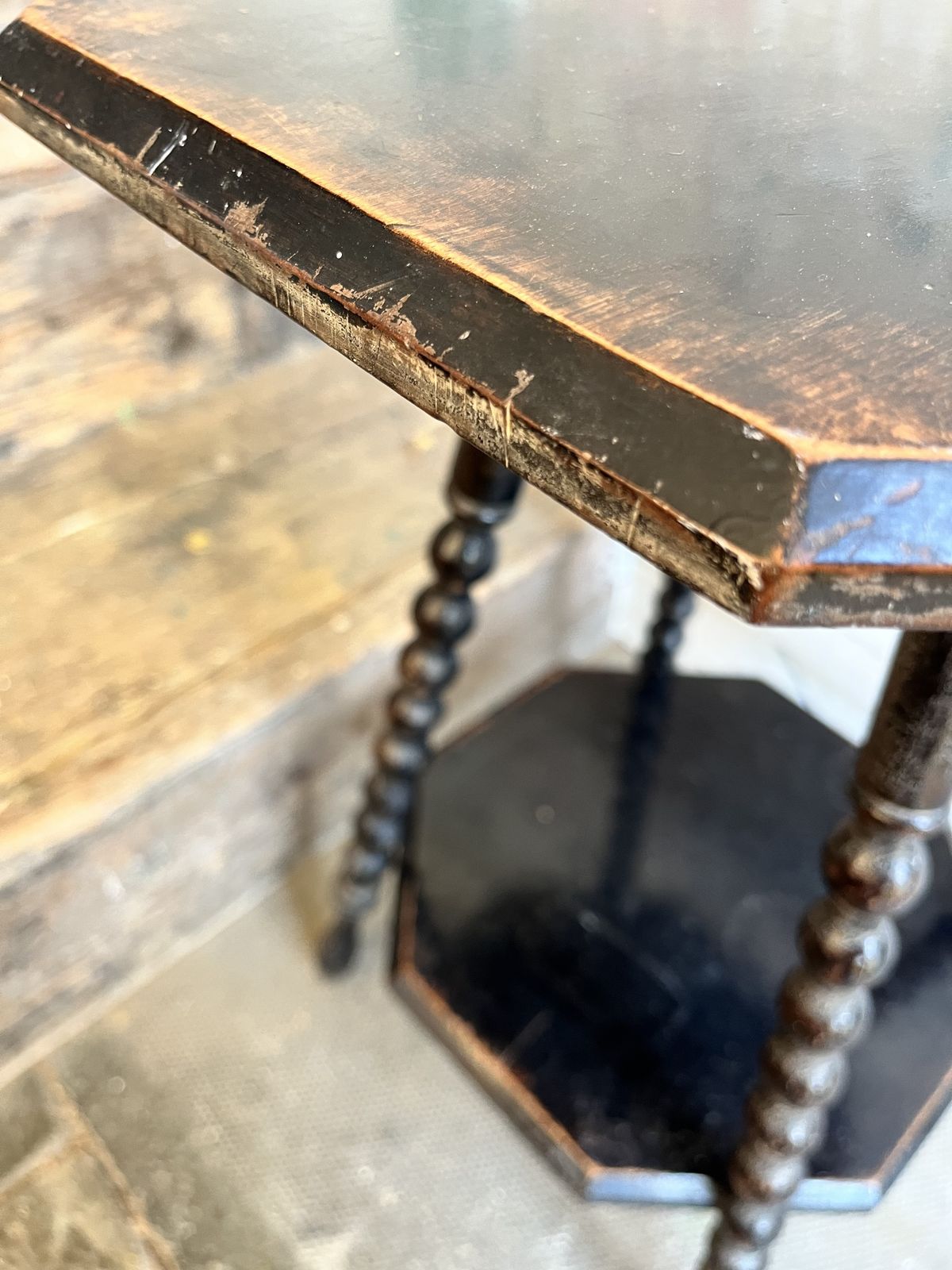 Victorian Ebonised Octagonal Side Table With Bobbin Turned Legs photo for sale