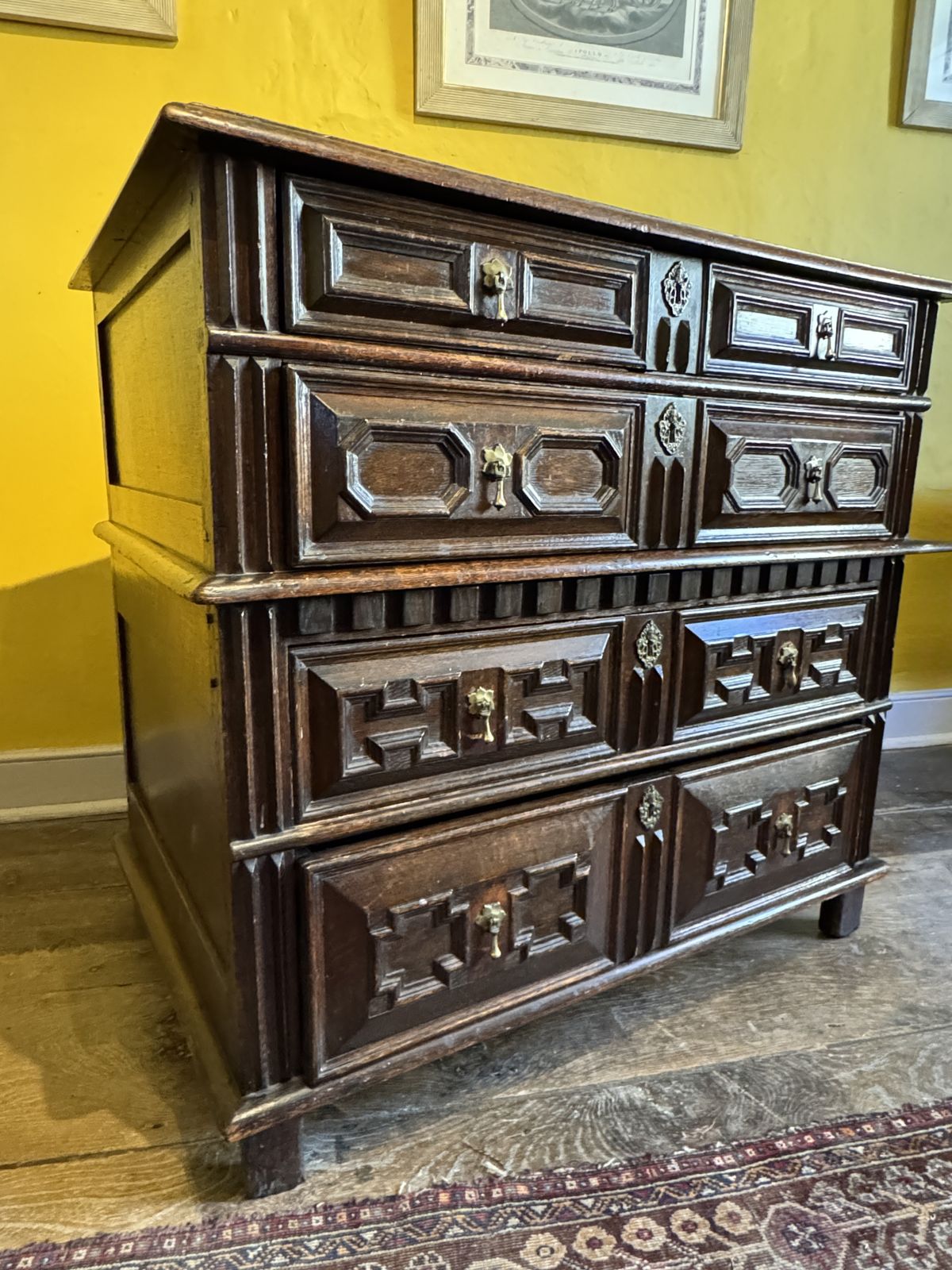 Charles II Oak Two Part Chest Of Drawers With Geometric Mouldings photo Furniture