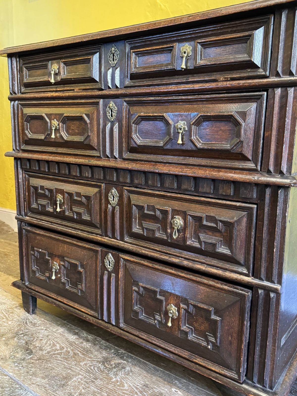 photo for sale Charles II Oak Two Part Chest Of Drawers With Geometric Mouldings