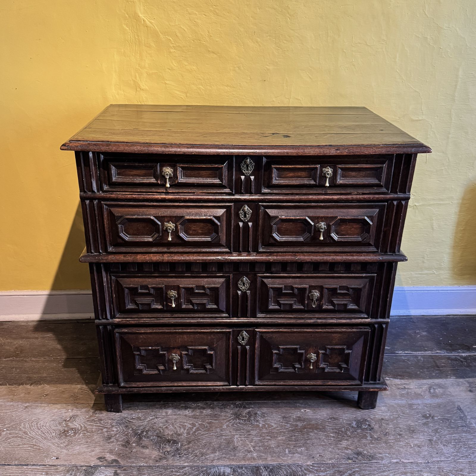 1700.0 Charles II Oak Two Part Chest Of Drawers With Geometric Mouldings photo