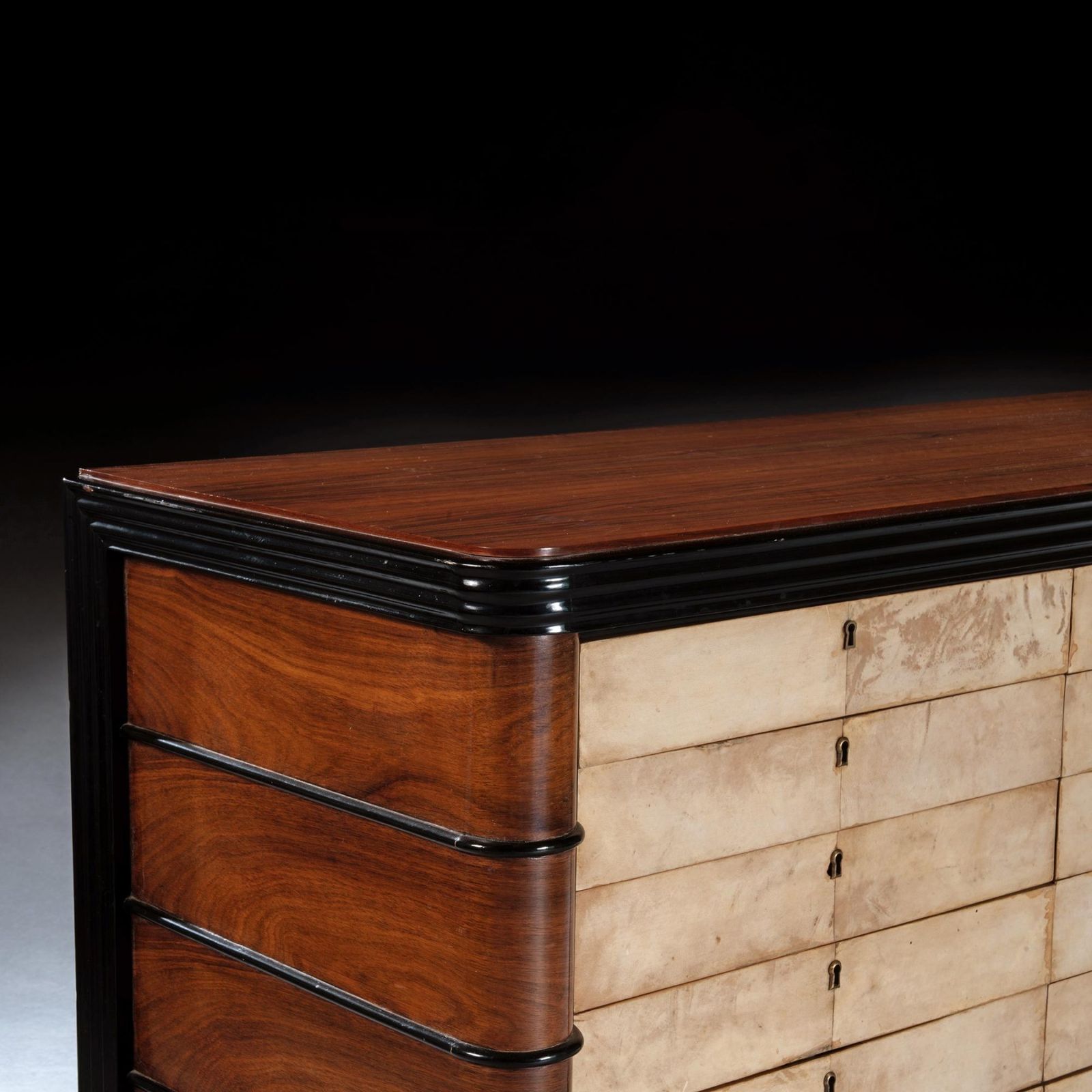 Art Deco Palisander Commode Of Unusual Form With Parchment Covered Drawers photo 9800.0