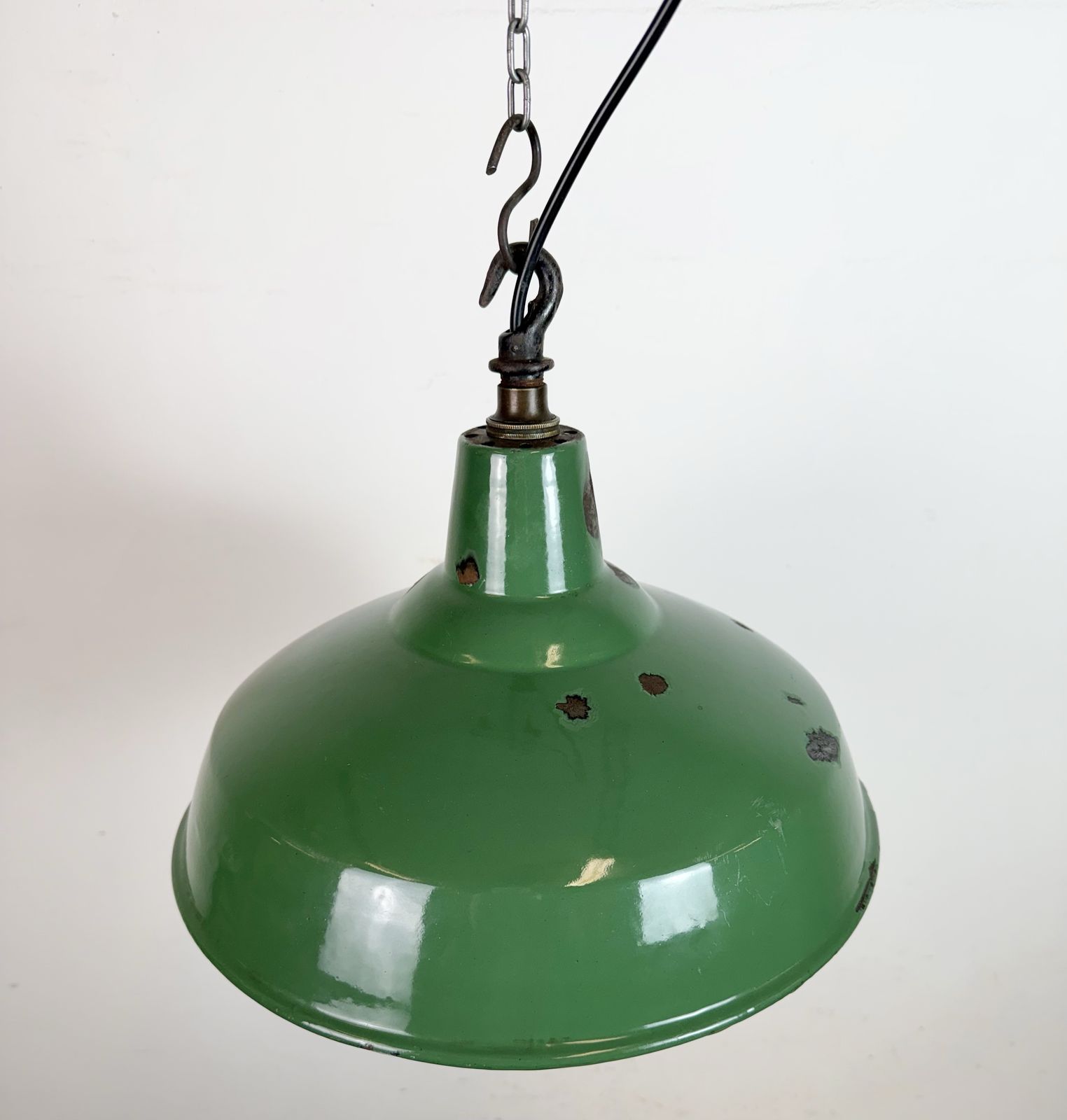 Industrial British Green Enamel Factory Pendant Lamp, 1960s photo Lighting