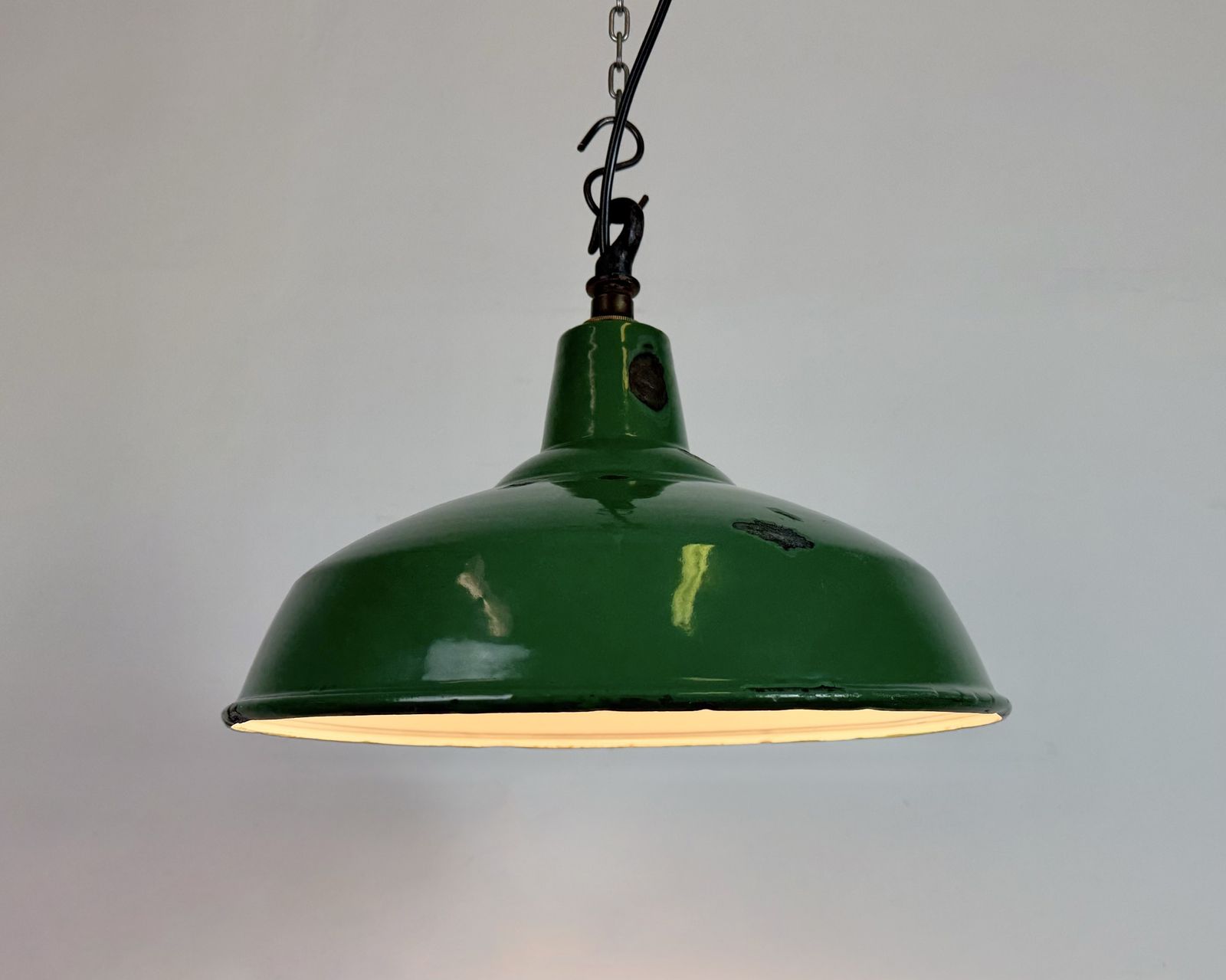 Lighting Industrial British Green Enamel Factory Pendant Lamp, 1960s photo