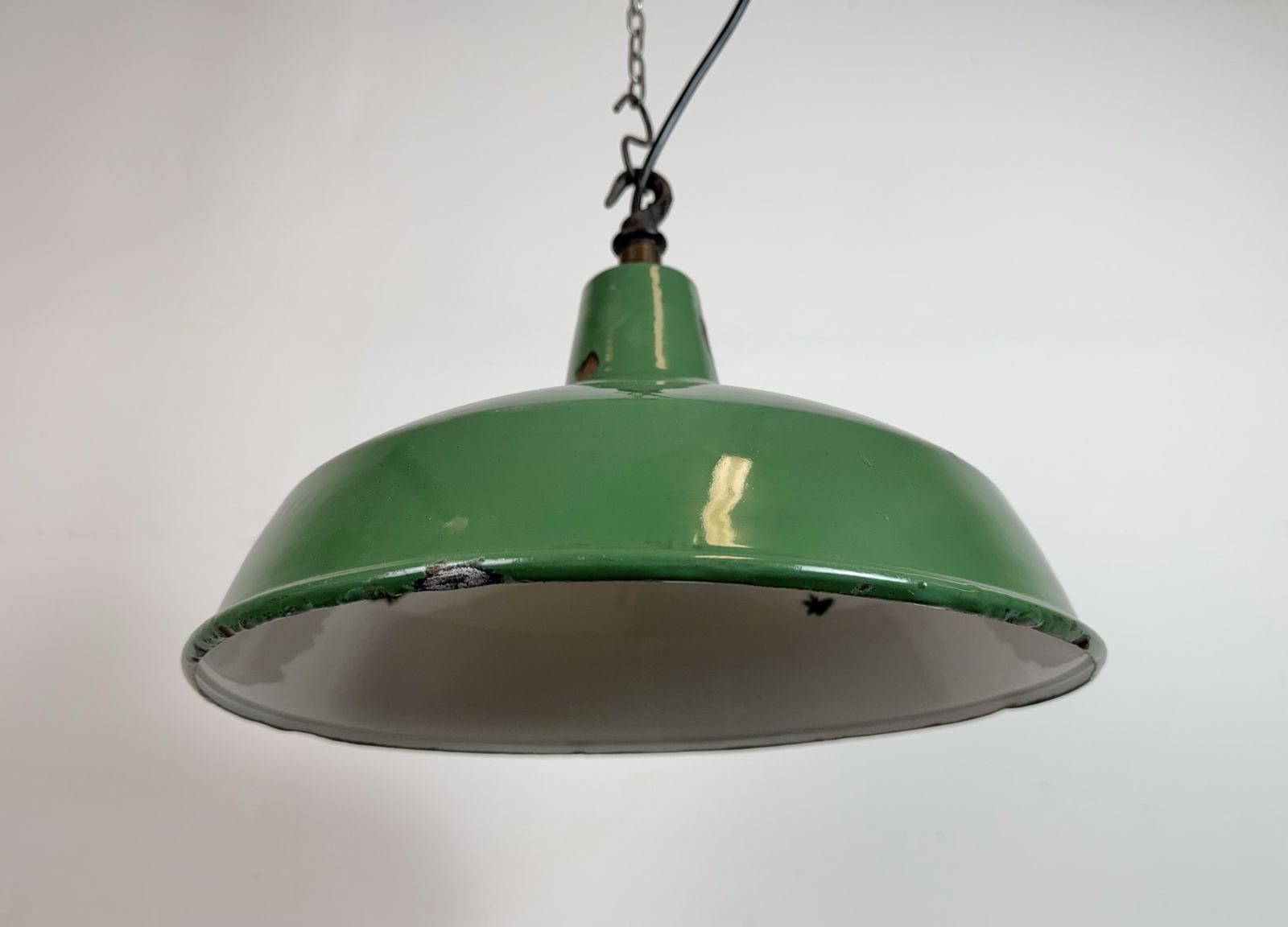 199.0 Industrial British Green Enamel Factory Pendant Lamp, 1960s photo