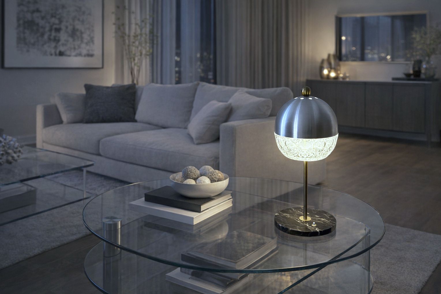Lighting Cristal Art Table Lamp / Crystal, Marble And Brass / Italy '60 photo