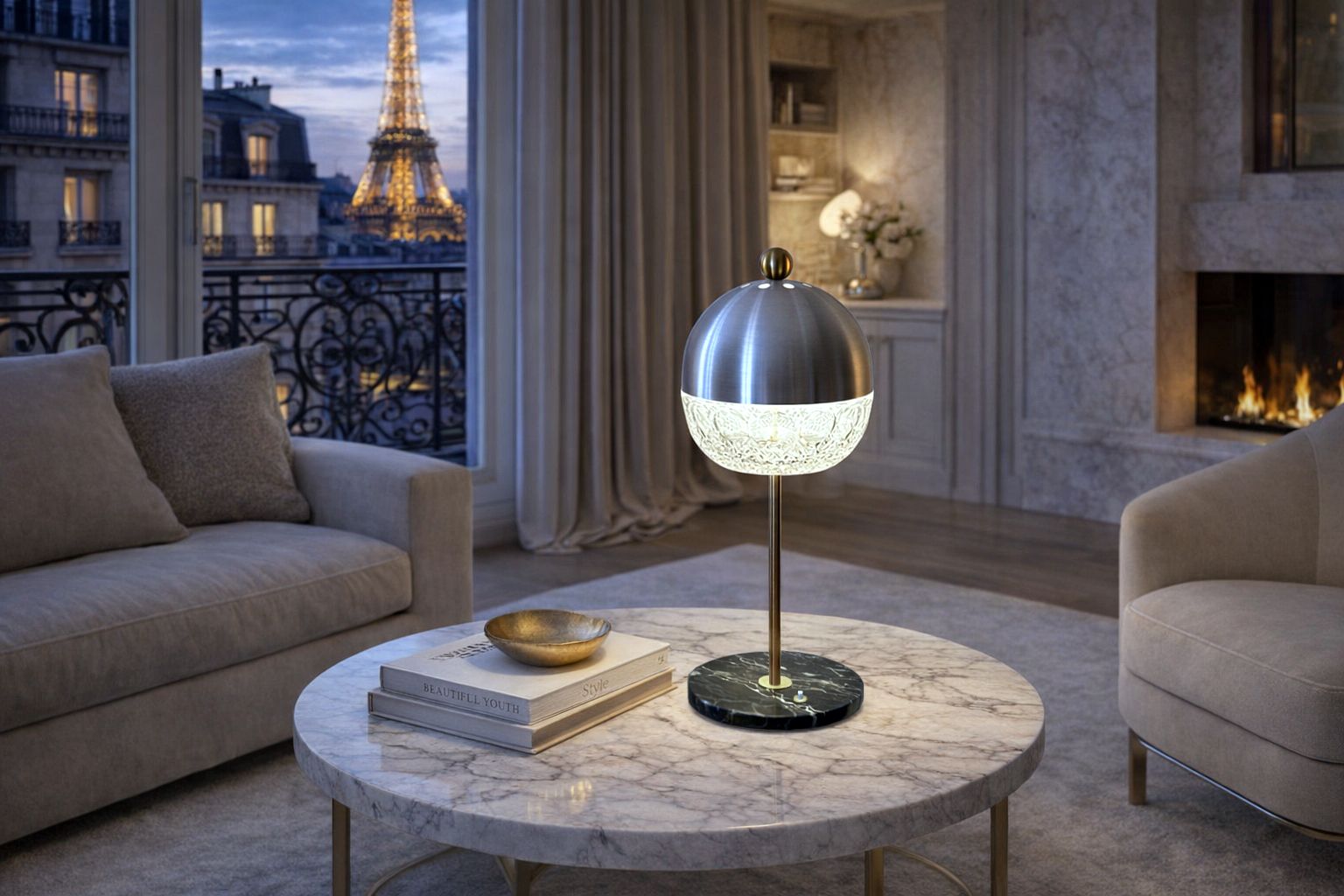 Cristal Art Table Lamp / Crystal, Marble And Brass / Italy '60 photo vinterior