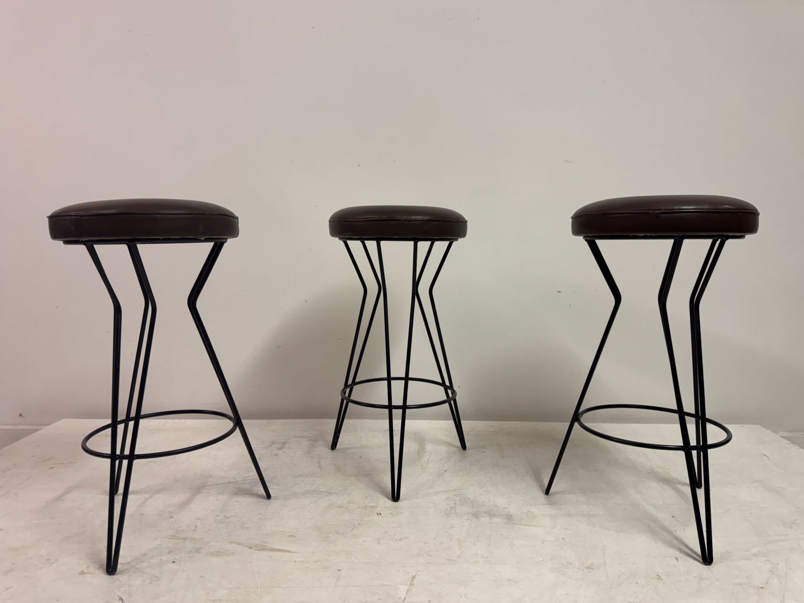 Furniture Set Of Three Mid Century Bar Stools photo
