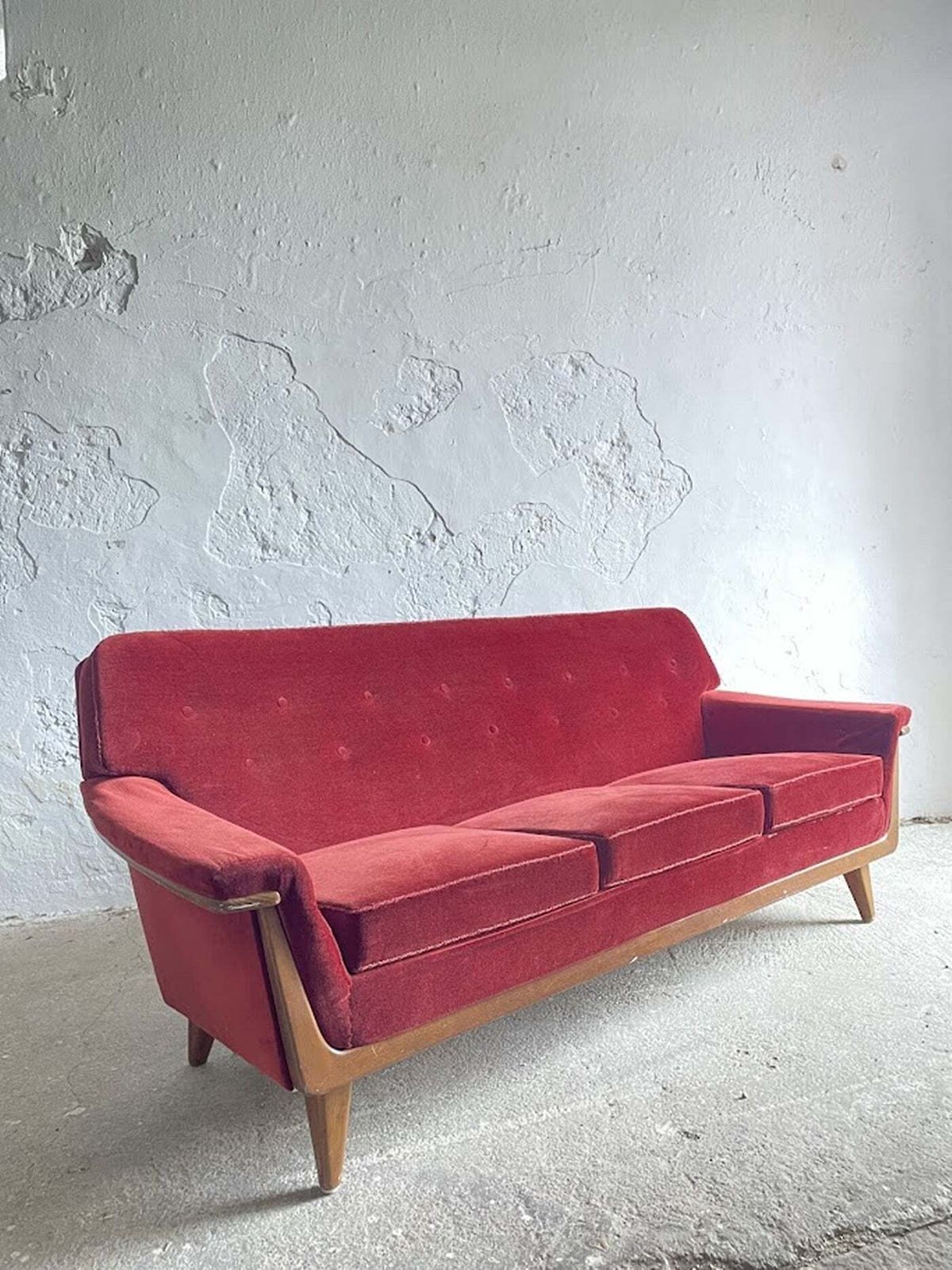 Mid Century Modern Three Seater Velvet Sofa, Swedish 1950s–1960s photo for sale