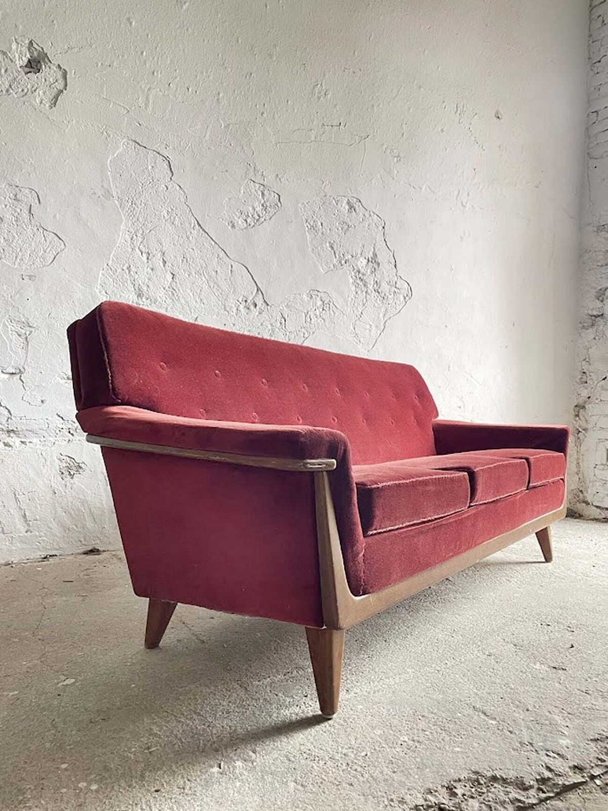 Mid Century Modern Three Seater Velvet Sofa, Swedish 1950s–1960s photo Furniture