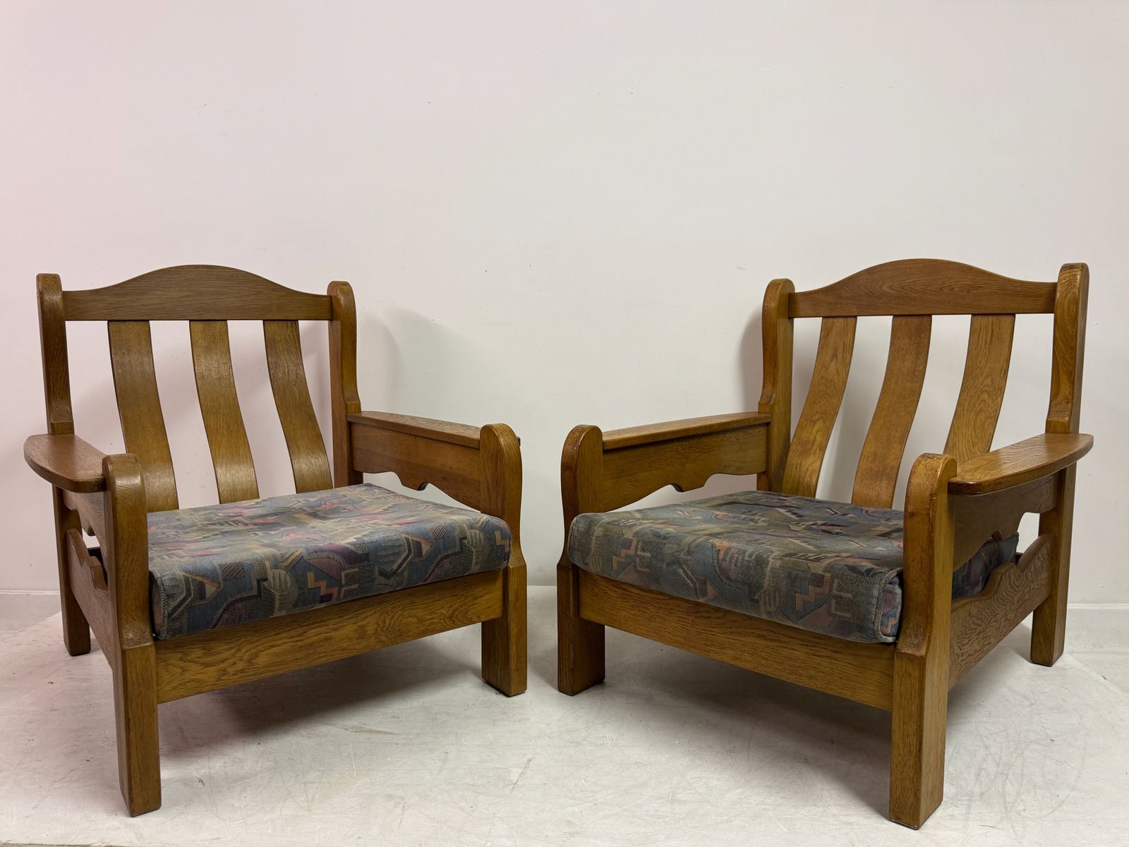 Pair Of 1960s Brutalist Oak Armchairs photo Furniture