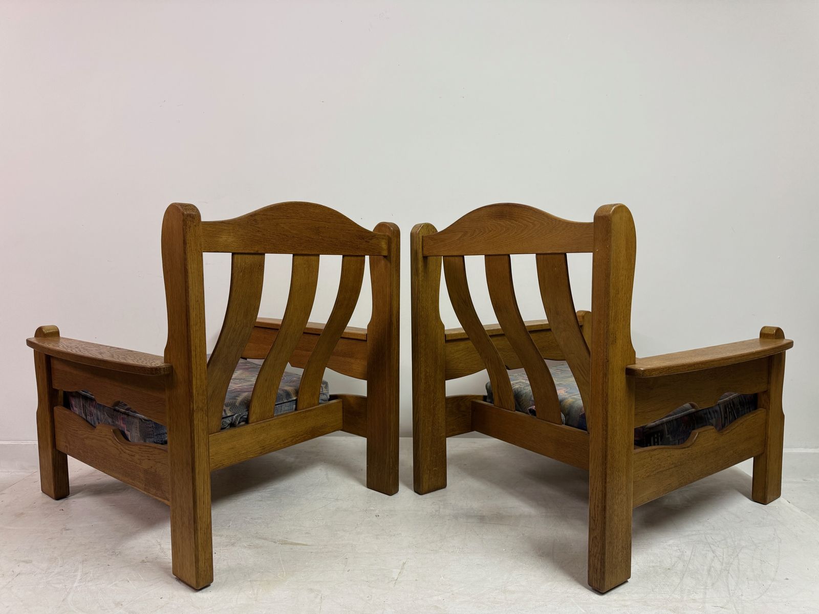 Pair Of 1960s Brutalist Oak Armchairs photo vintage