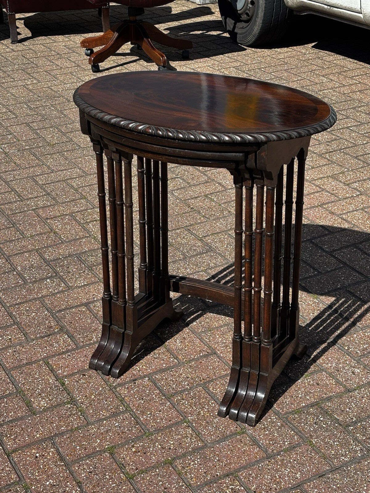 Furniture Mahogany Quartetto Nest Of Tables. Faux Bamboo Legs,Perfect Coffee / Lamp Tables photo