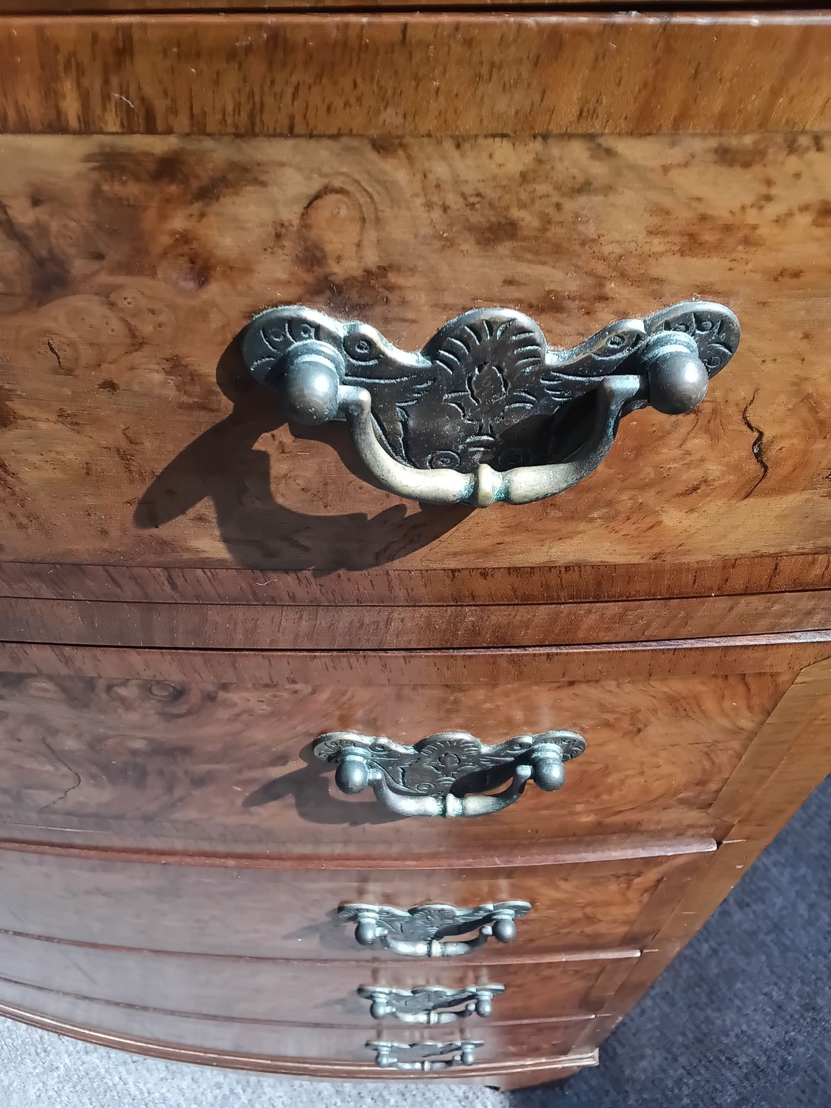 Walnut Chest Of Drawers With Top Cupboard. photo for sale