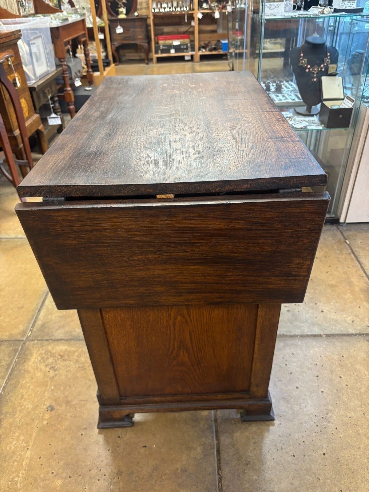 Antique 1920's Dark Oak Child's Desk With Lateral Wing & Drawers photo 175.0