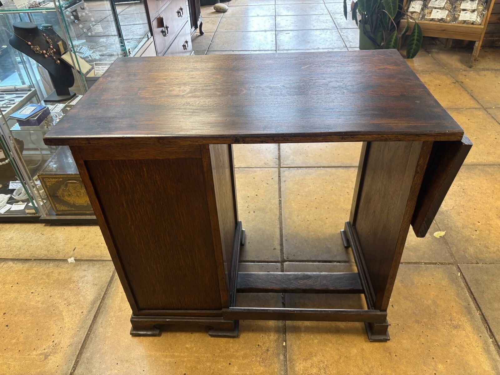 Antique 1920's Dark Oak Child's Desk With Lateral Wing & Drawers photo vinterior