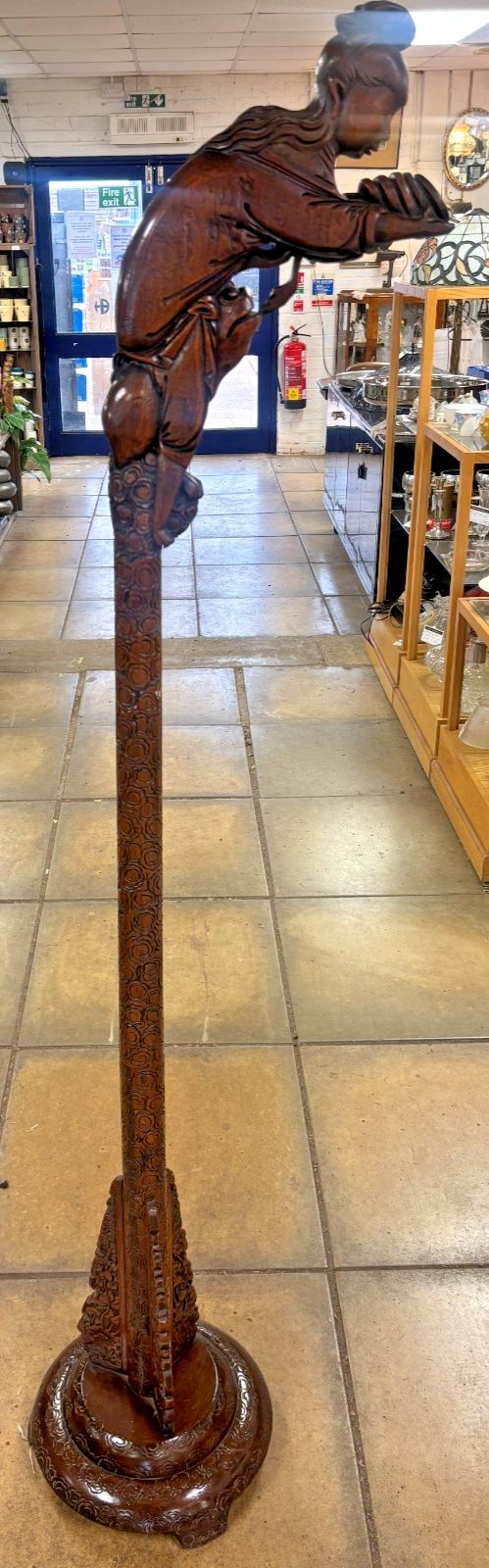 Stunning Early 20th Century Chinese Hand Carved Hardwood Floor Lamp Stand