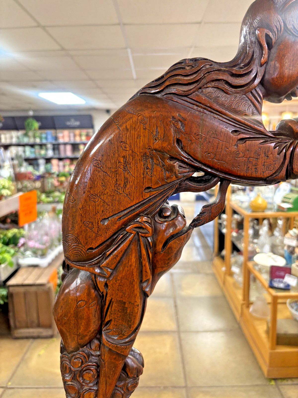 Stunning Early 20th Century Chinese Hand Carved Hardwood Floor Lamp Stand photo for sale