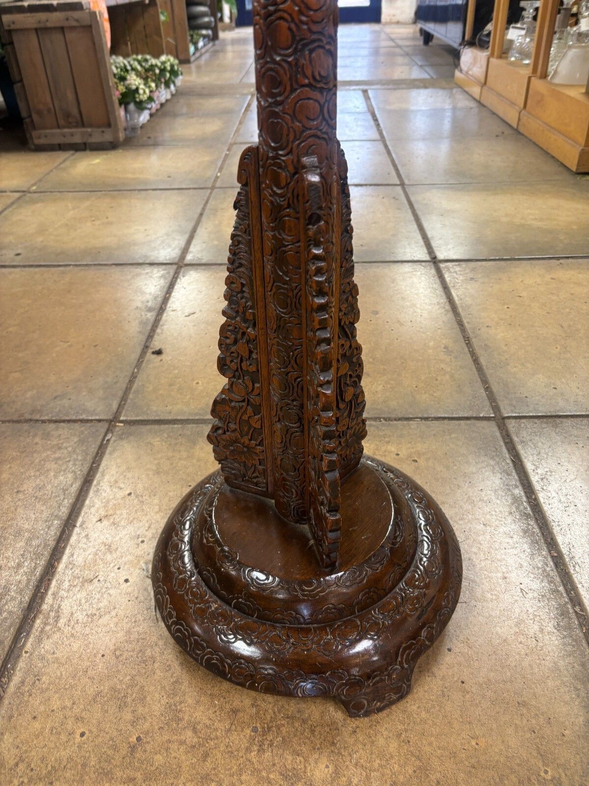 Stunning Early 20th Century Chinese Hand Carved Hardwood Floor Lamp Stand photo vintage