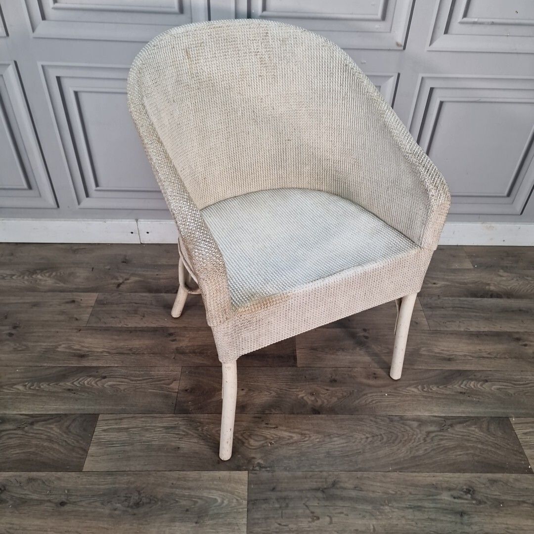 Vintage Rattan Tub Chair   Seat White Woven Painted Retro Seating   For Upcycle photo furniture