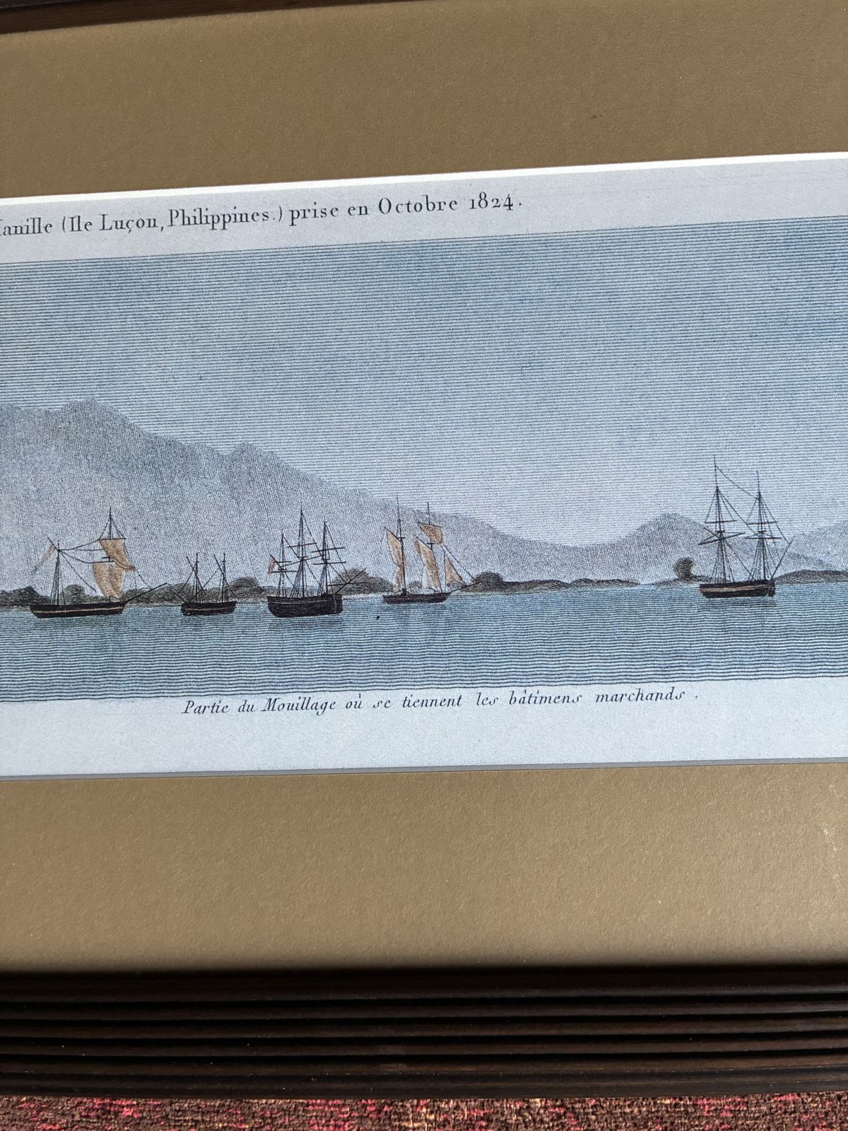Pair Of Framed Panoramic 1824 Manila Harbour Coloured Prints. Maritime Scenes photo buy