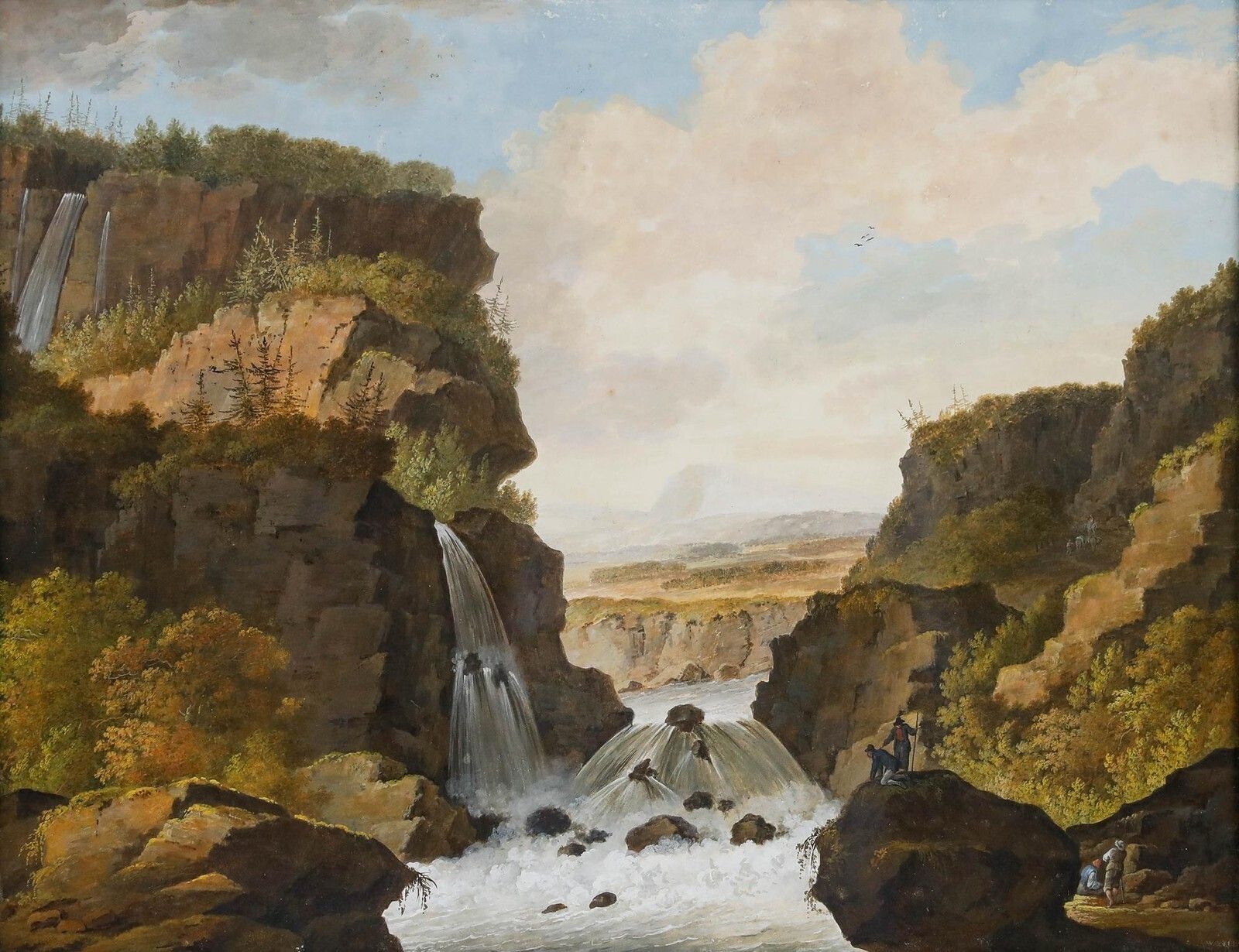 W.G. Van Ulsen (1762 1830)   Watercolour, Figures Before A Gushing Waterfall photo for sale