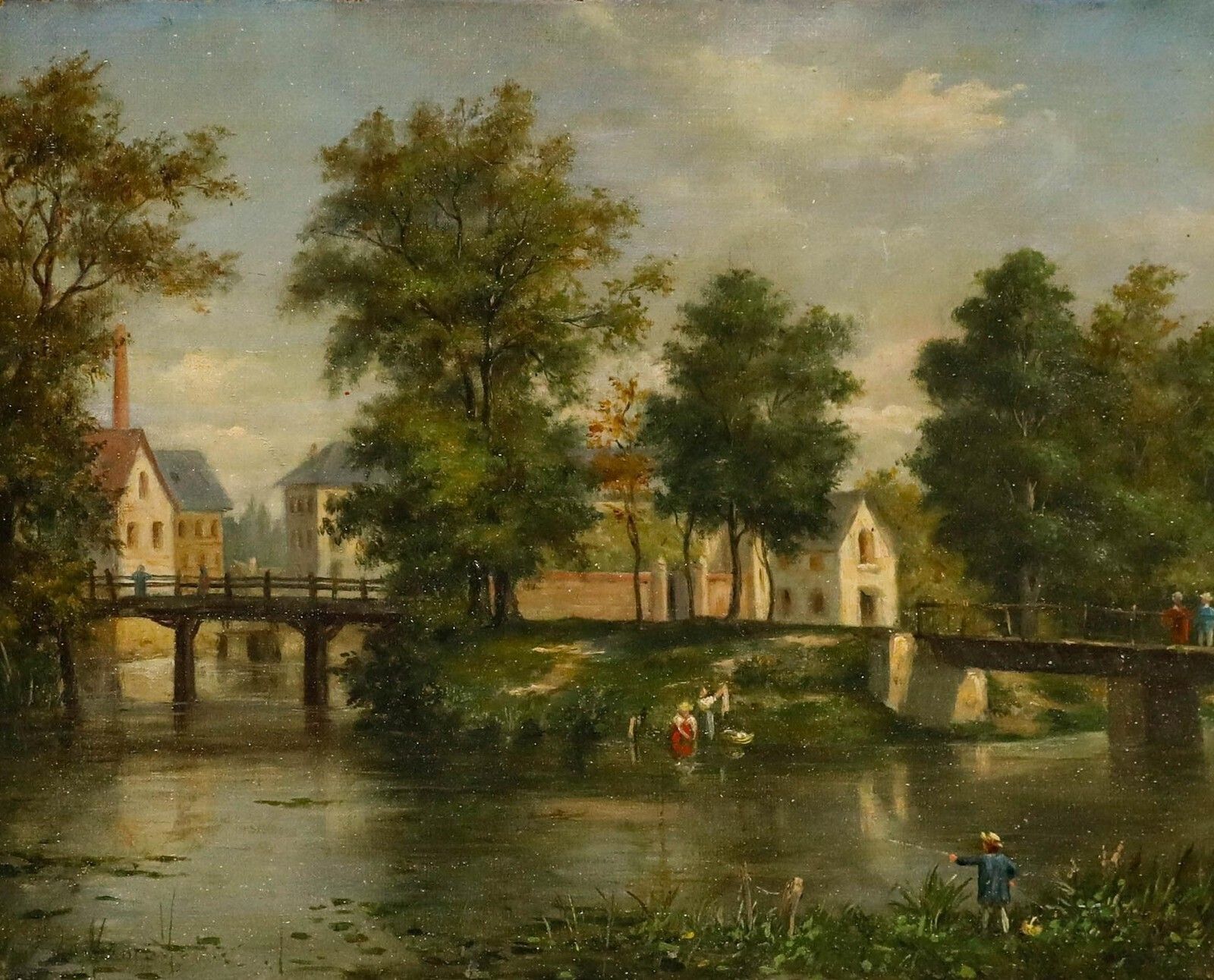 French School 19th Century Oil   On The Riverbanks photo for sale