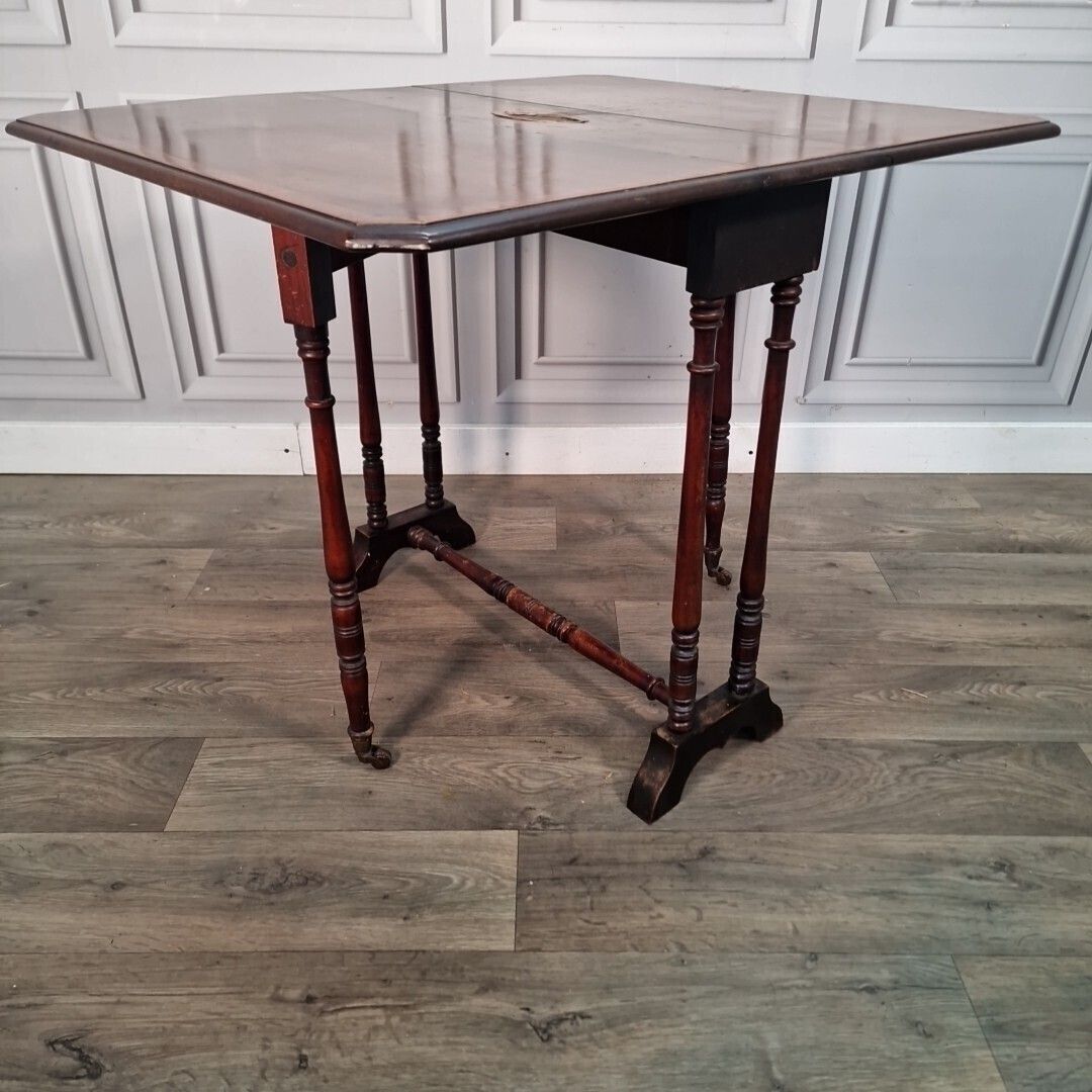 Antique Serving Table   19th Century French Napoleon III Inlaid Wooden Folding photo buy