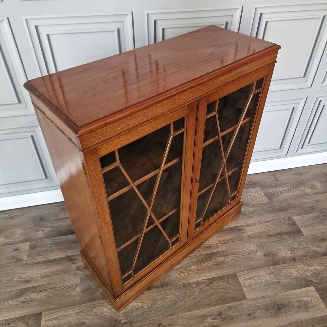 Antique Astral Bookcase   Glass Wooden Shelves Display Cabinet Glass Door photo for sale
