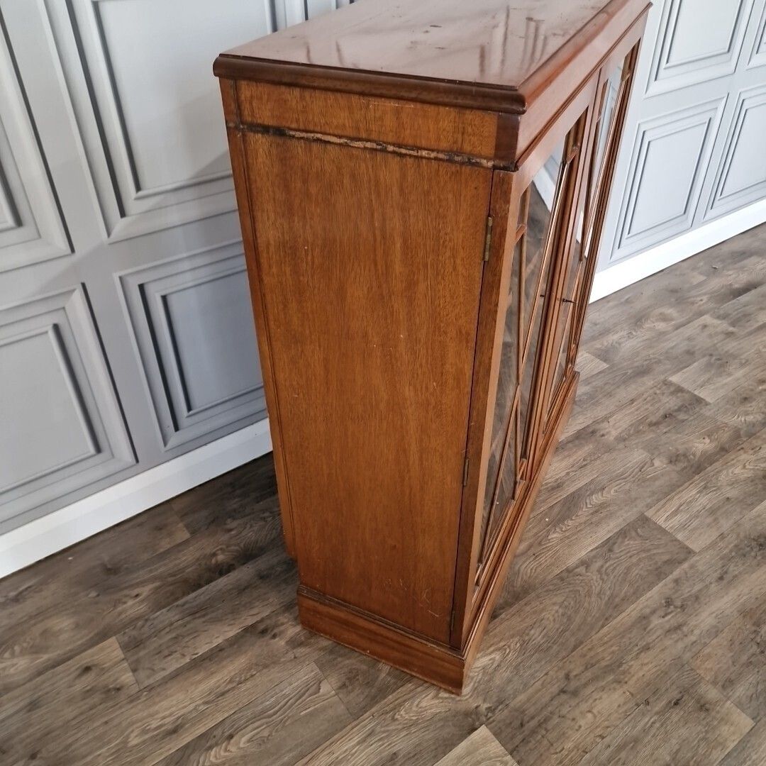 Antique Astral Bookcase   Glass Wooden Shelves Display Cabinet Glass Door photo vintage