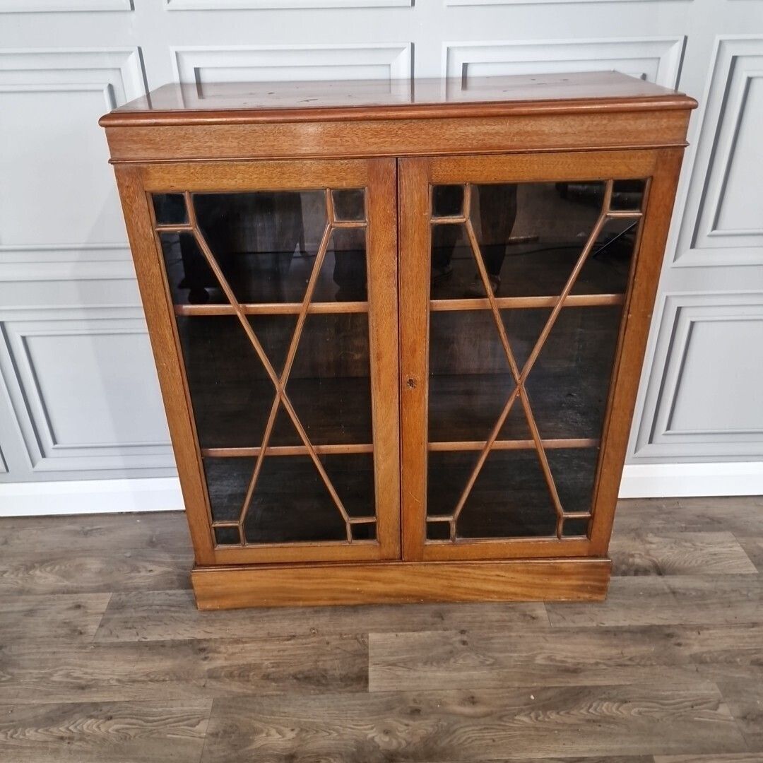 photo vinterior Antique Astral Bookcase   Glass Wooden Shelves Display Cabinet Glass Door