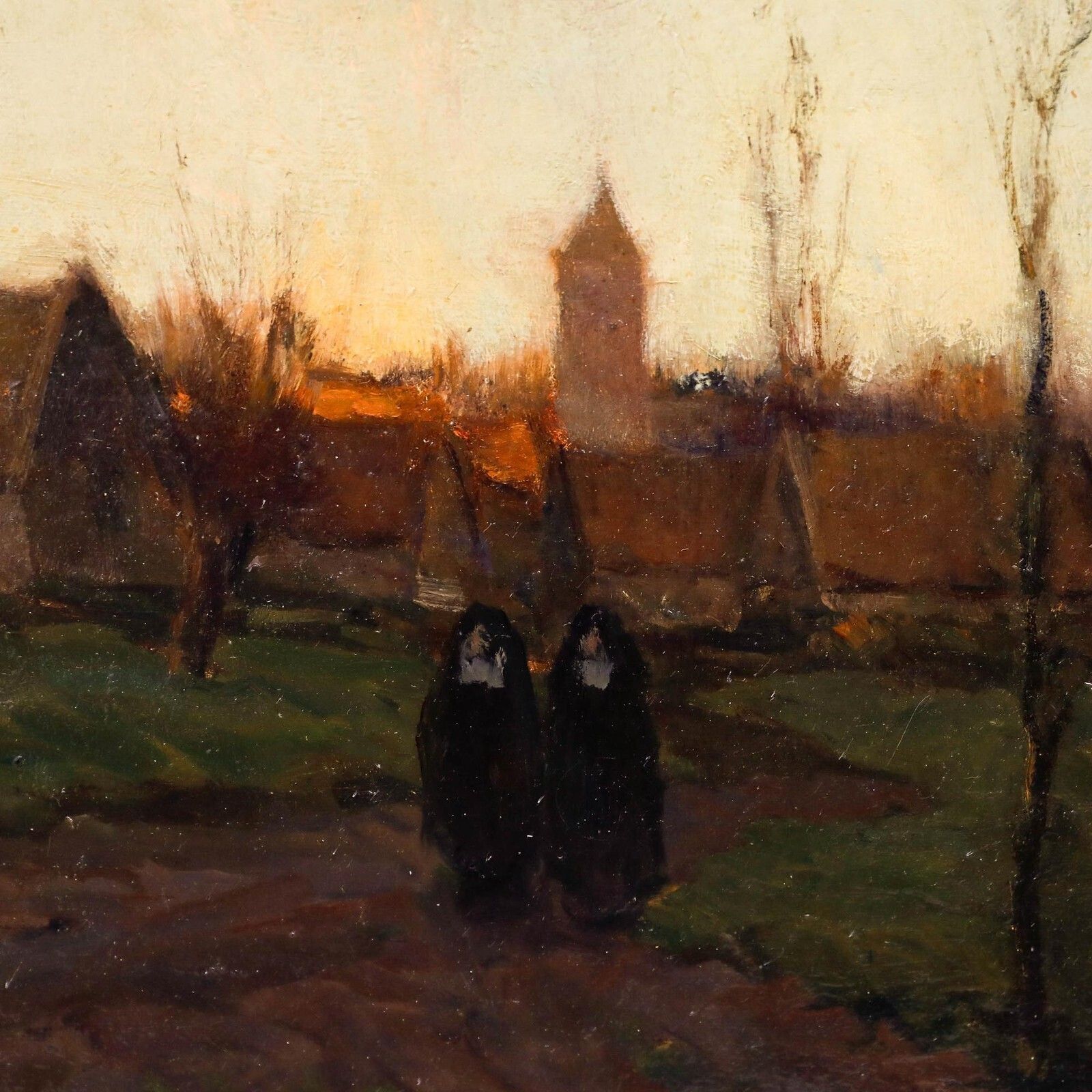 Cornelis Groeneveld (1882 1952)   Early 20th Century Oil, Nuns Walking At Dusk photo vinterior