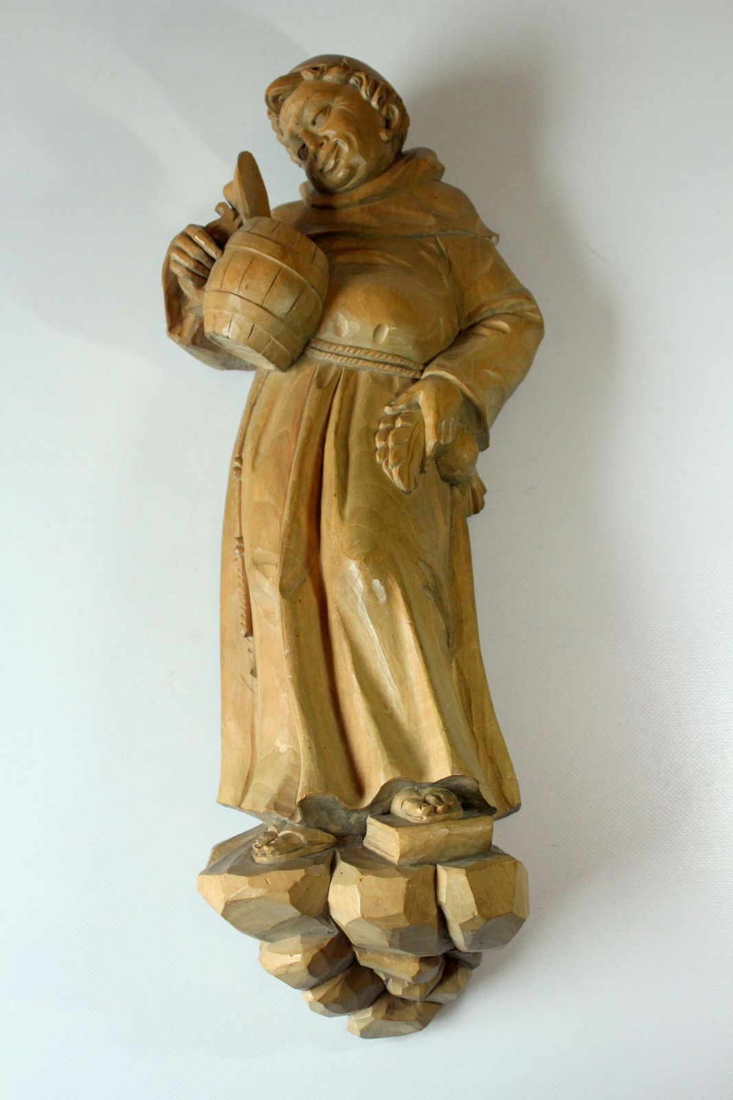 Mid Century Wooden German Sculpture "Monk With A Tankard"   Handcarved   Vintage From The 50s photo for sale