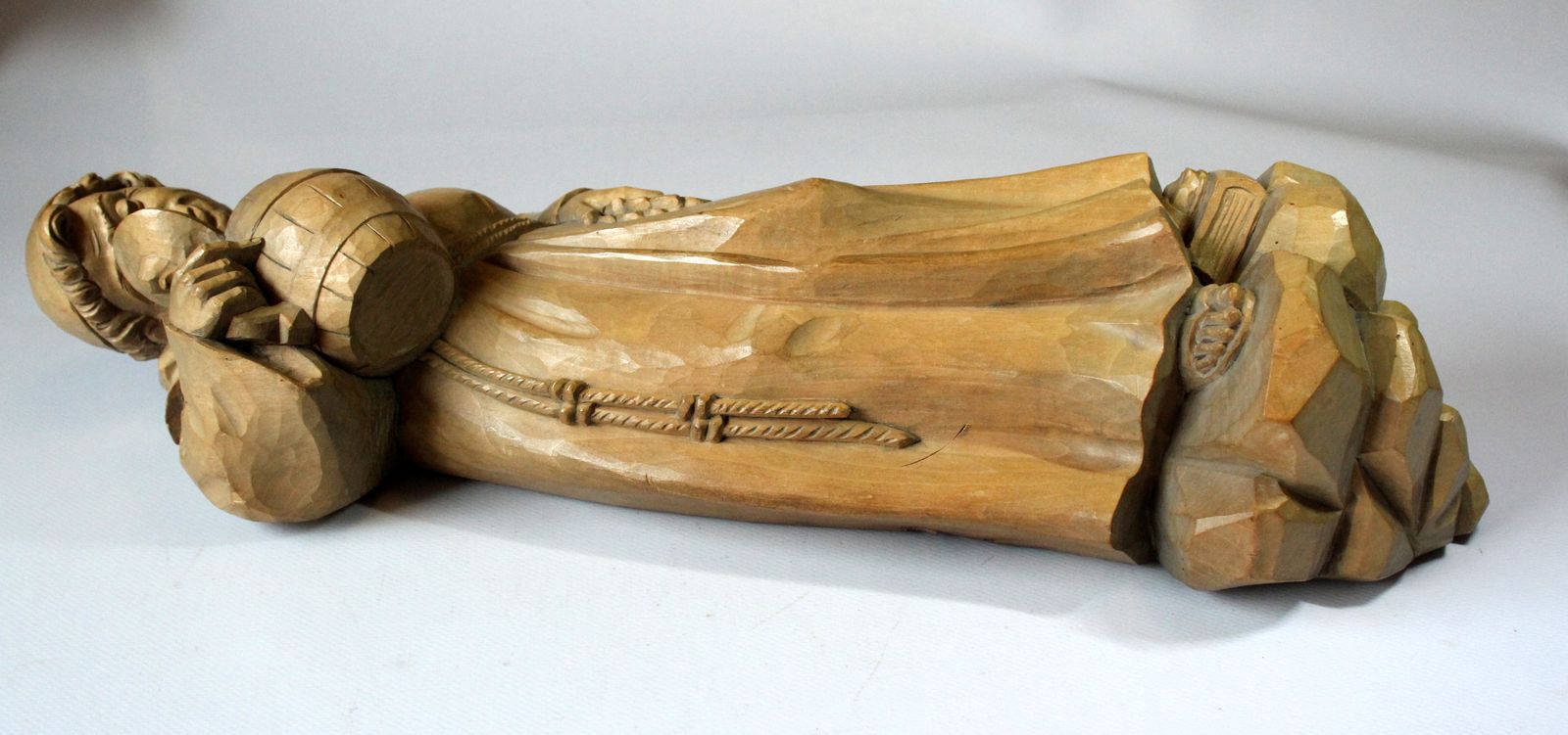 Mid Century Wooden German Sculpture "Monk With A Tankard"   Handcarved   Vintage From The 50s photo vinterior