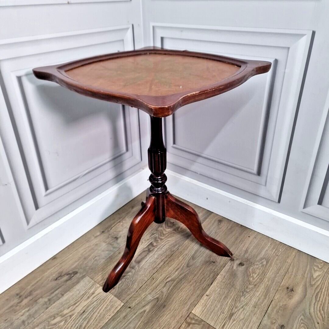 Antique Wine Table   Turned Pedestal Tripod Leather Top Plant Stand   Vintage