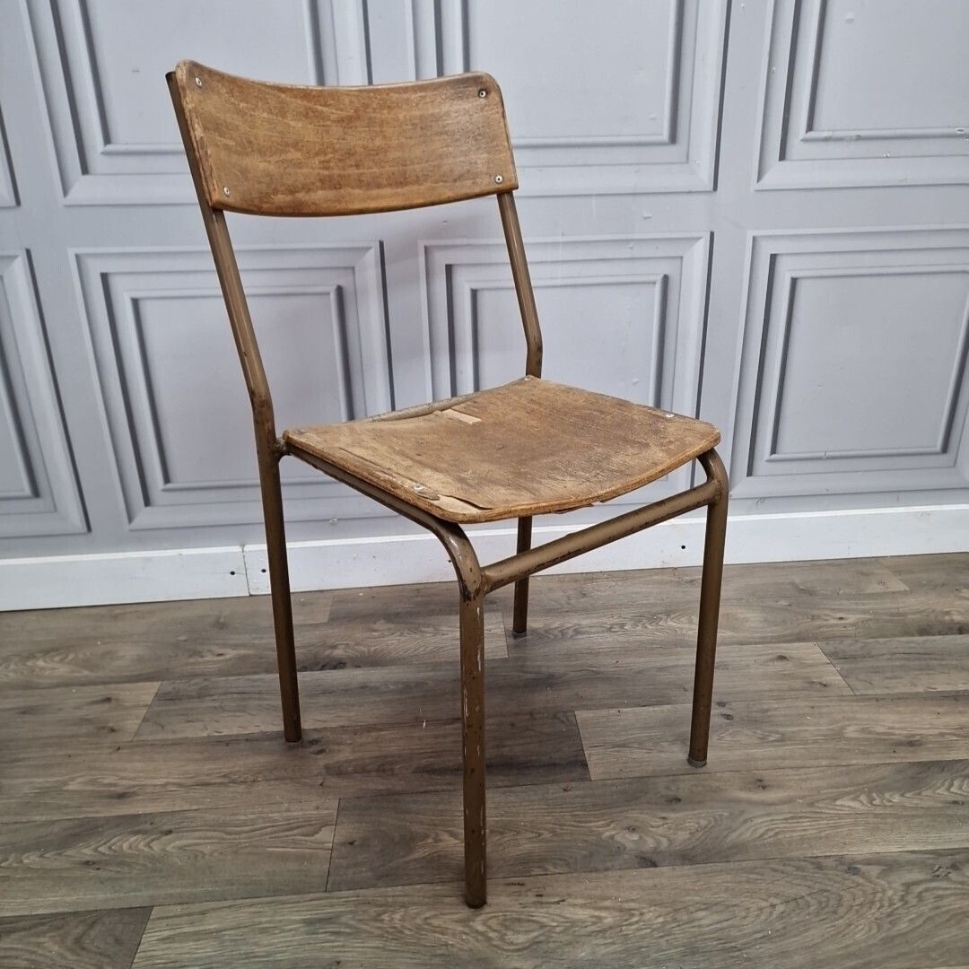 Vintage Industrial Chair   Single Tubular Metal & Plywood Office Desk Seat