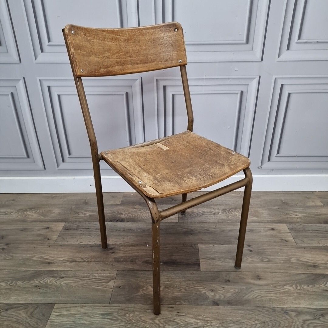 Vintage Industrial Chair   Single Tubular Metal & Plywood Office Desk Seat photo furniture
