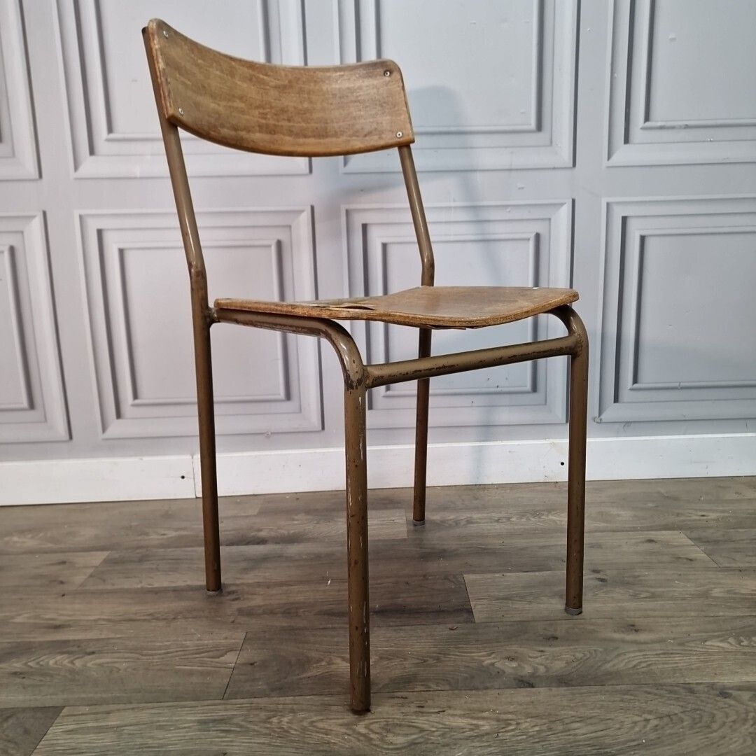 Vintage Industrial Chair   Single Tubular Metal & Plywood Office Desk Seat photo for sale