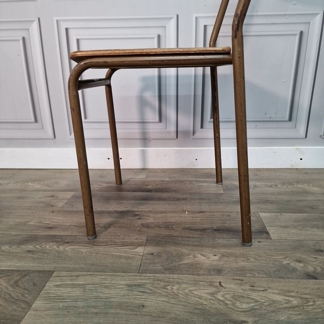 55.0 Vintage Industrial Chair   Single Tubular Metal & Plywood Office Desk Seat photo