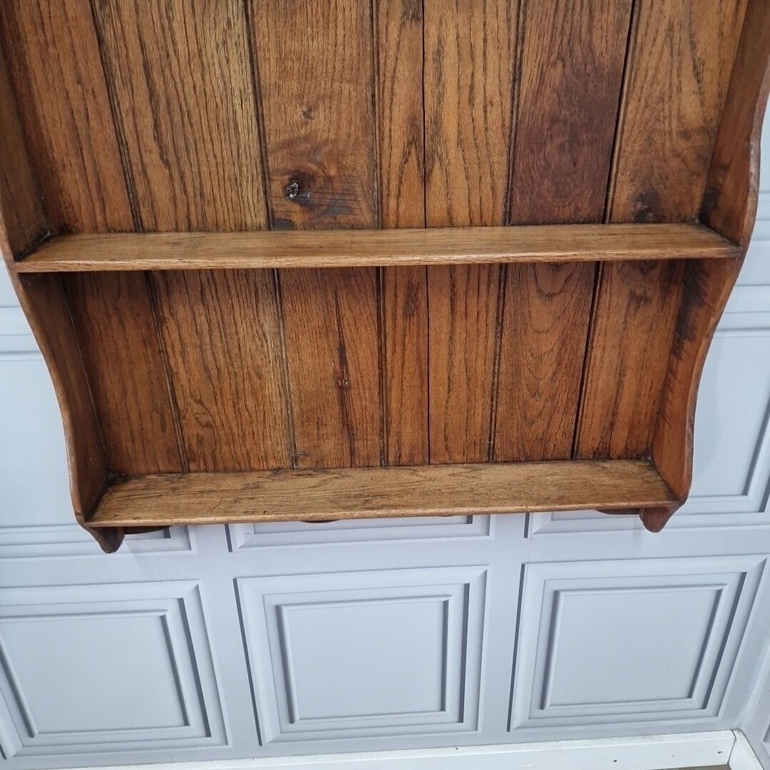 Antique Victorian Wall Shelving   Unit Display Shelf Rustic Wooden Oak Farmhouse photo vinterior
