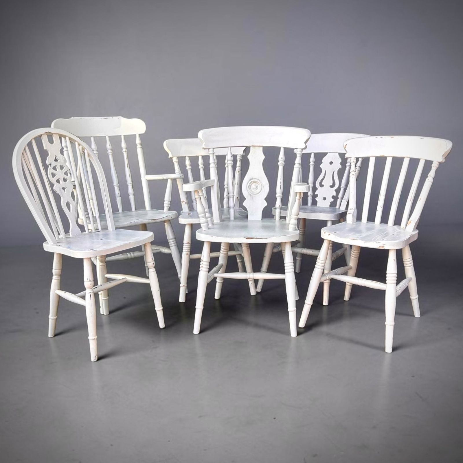 Curated Set Of 6 Painted Windsor Chairs – Vintage Country House Collection