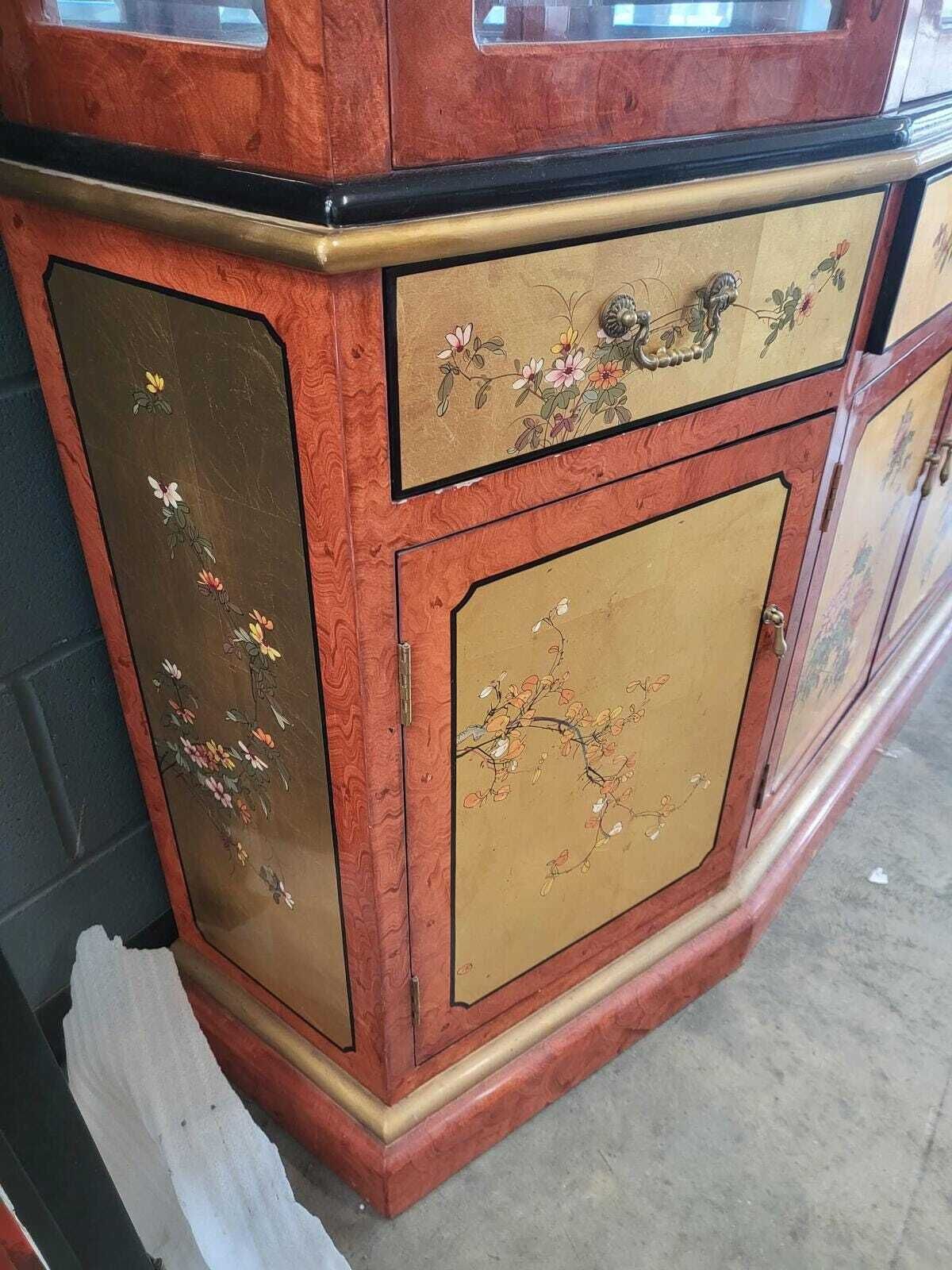 Chinese Ornate Glazed Curved Bookcase Display Cabinet Drawers photo Furniture