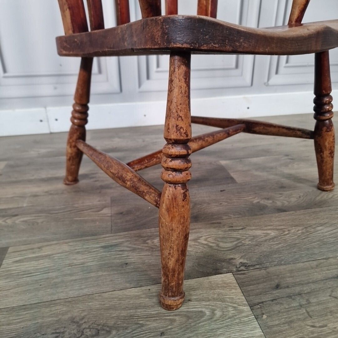 photo for sale Antique Lath Back Chair Wood Elm & Beech Country High Slat 19th Century Armchair