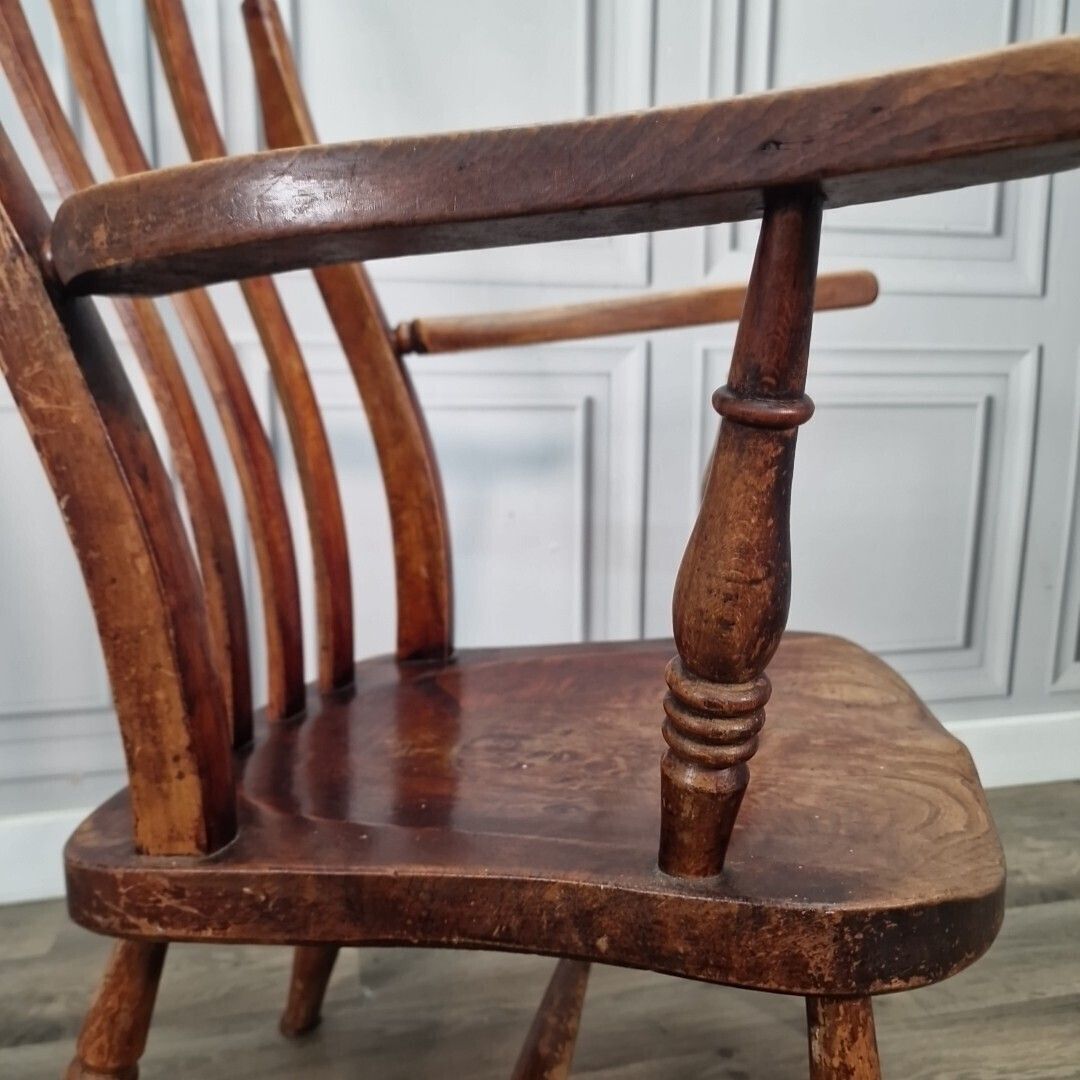 photo vinterior Antique Lath Back Chair Wood Elm & Beech Country High Slat 19th Century Armchair