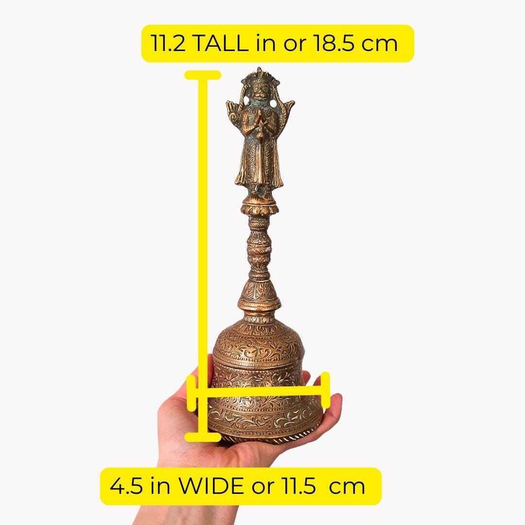 Large Heavy Indian Antique Rare Temple Bell Hindu Religious Brass Hanuman Bell H 11.2'' photo for sale