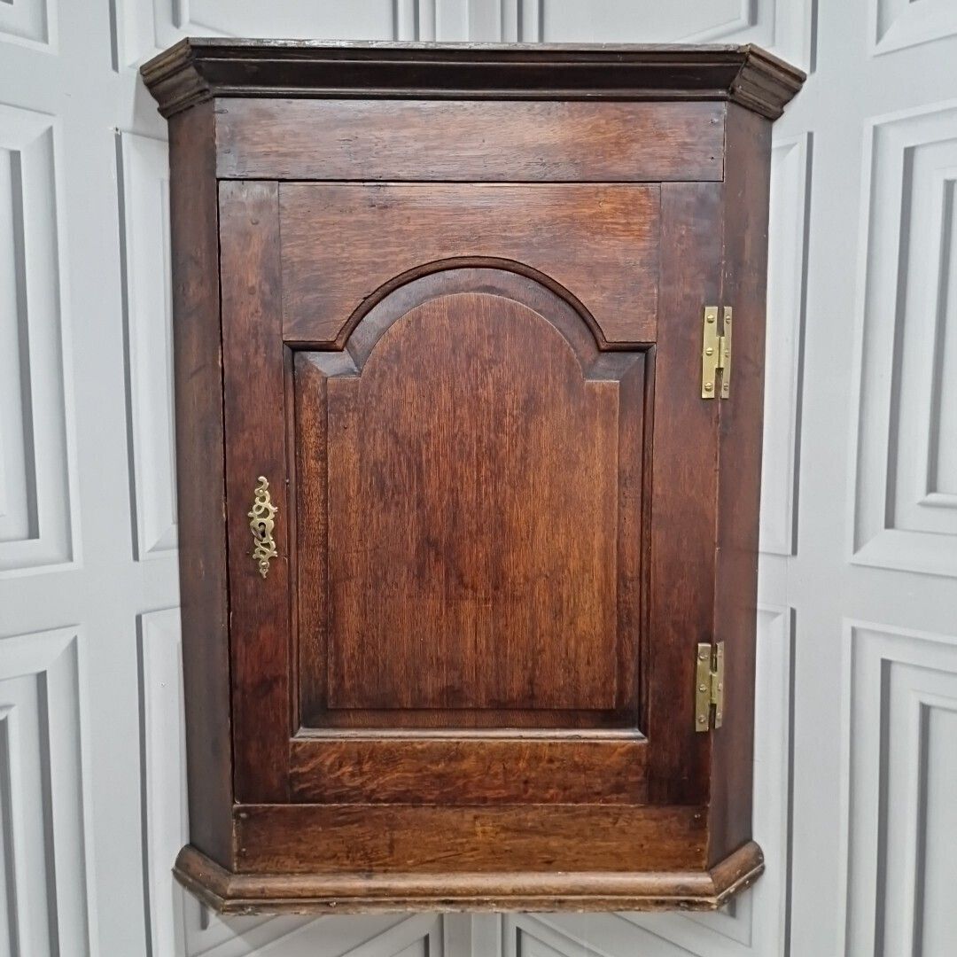 Antique Oak Corner Cabinet Georgian Single Arch Door Hanging Cupboard photo for sale