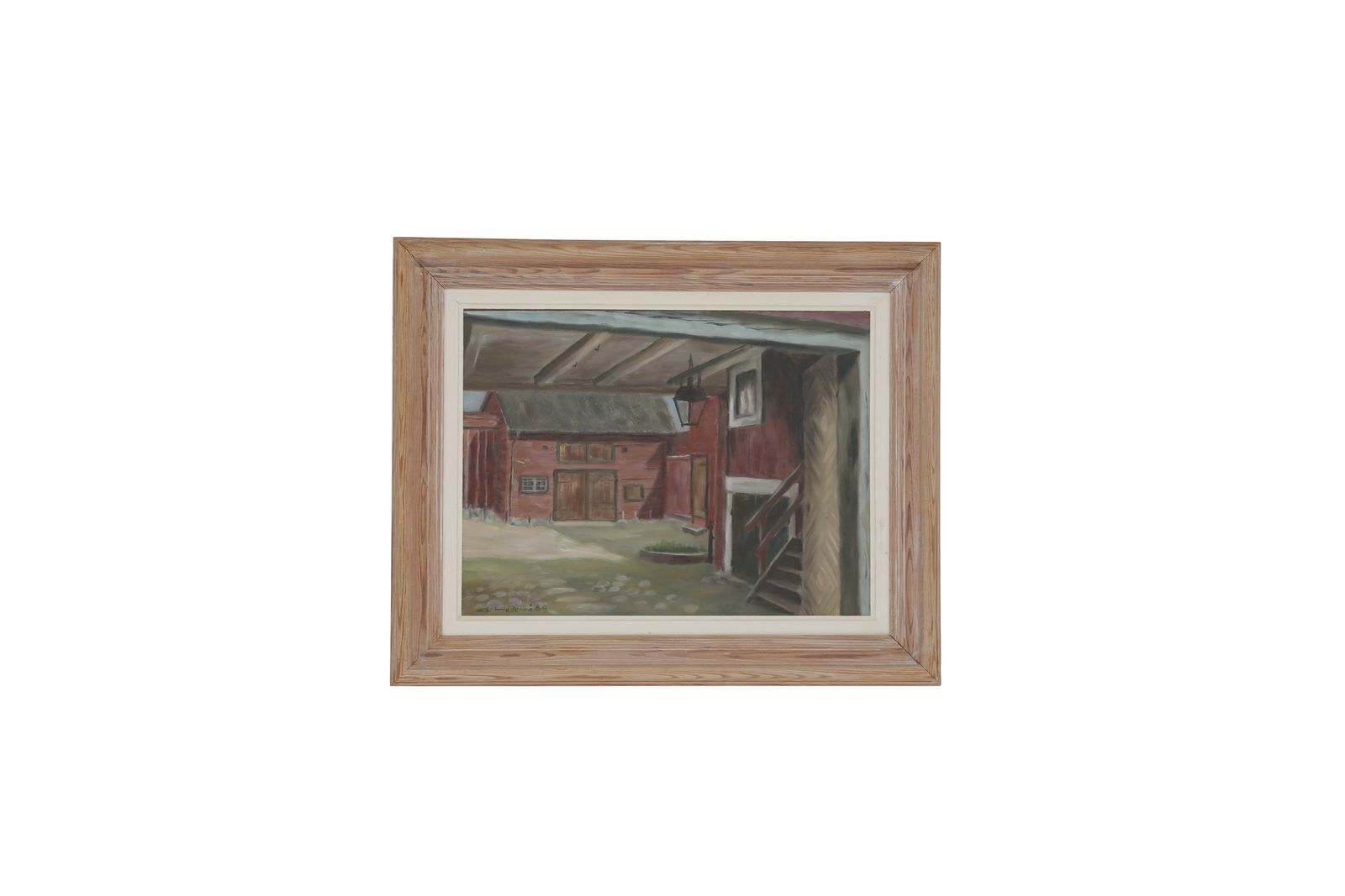 ‘Farm Courtyard’, Oil On Board By G. Hedenrå, Signed And Dated 1984