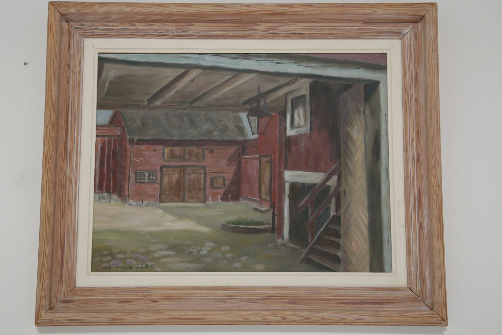 ‘Farm Courtyard’, Oil On Board By G. Hedenrå, Signed And Dated 1984 photo furniture
